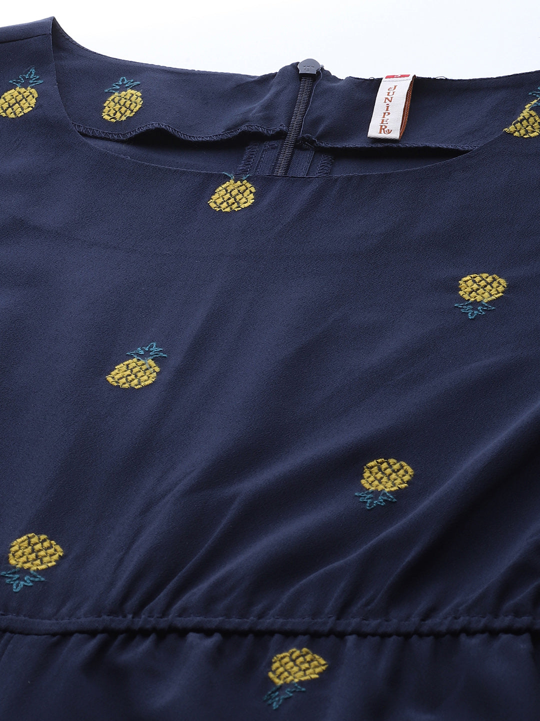 Juniper Women's Dark Blue Poly Crepe Embroidered Jumpsuit