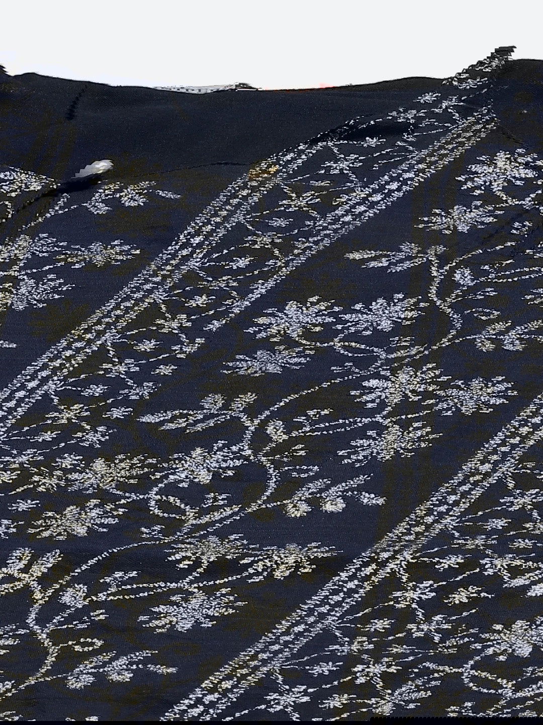 Indigo Floral Printed Chanderi A-line Kurta 