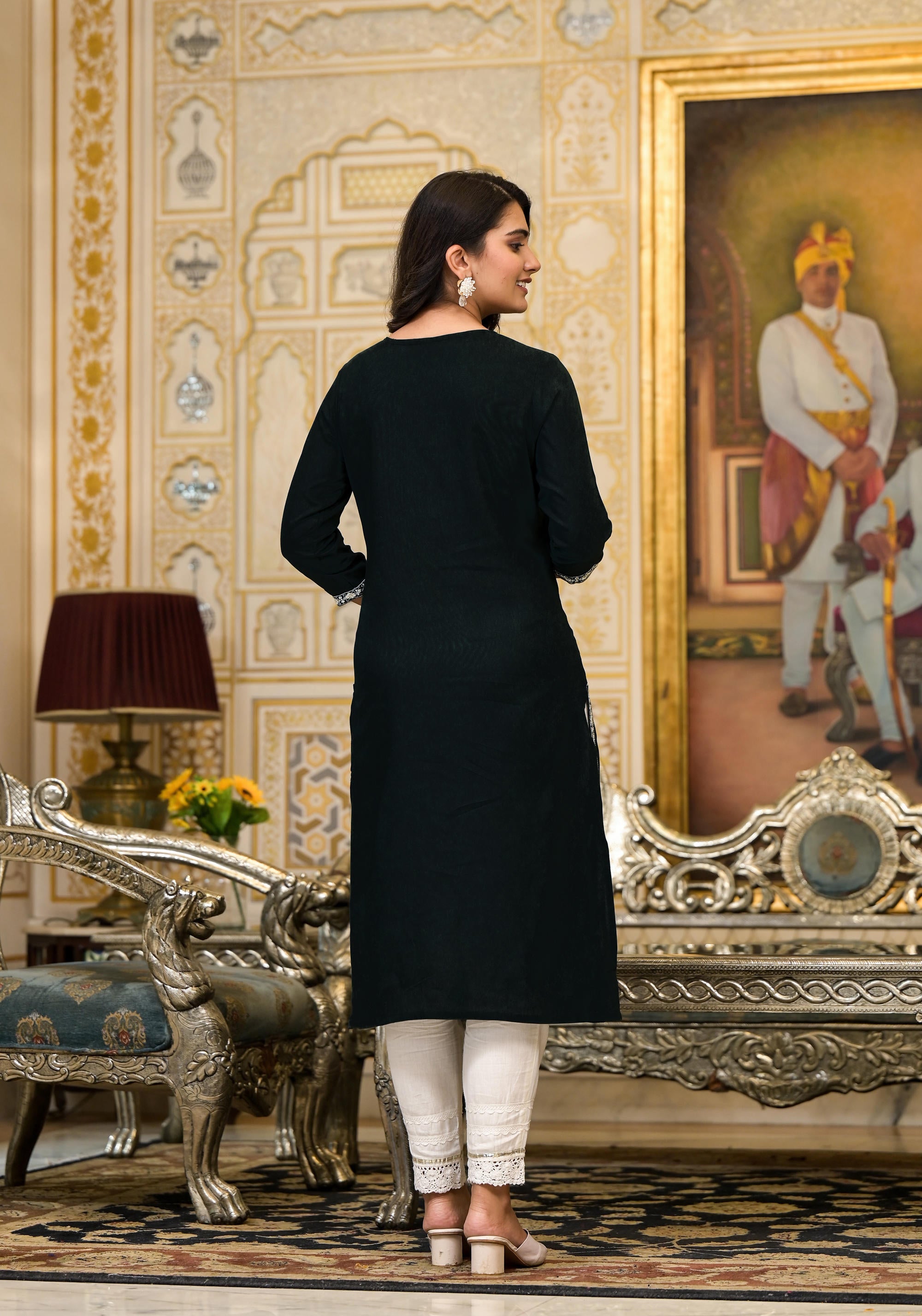 Black Thread Embroidered Rayon Kurta