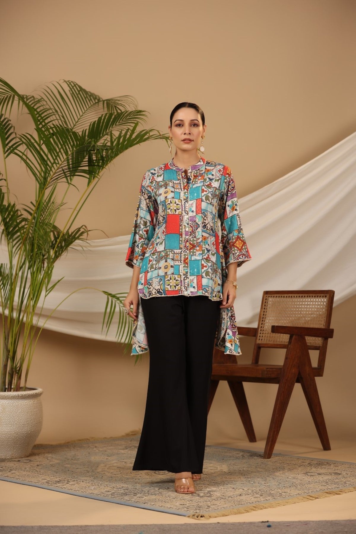 Multi Patchwork Printed Asymmetric Tunic