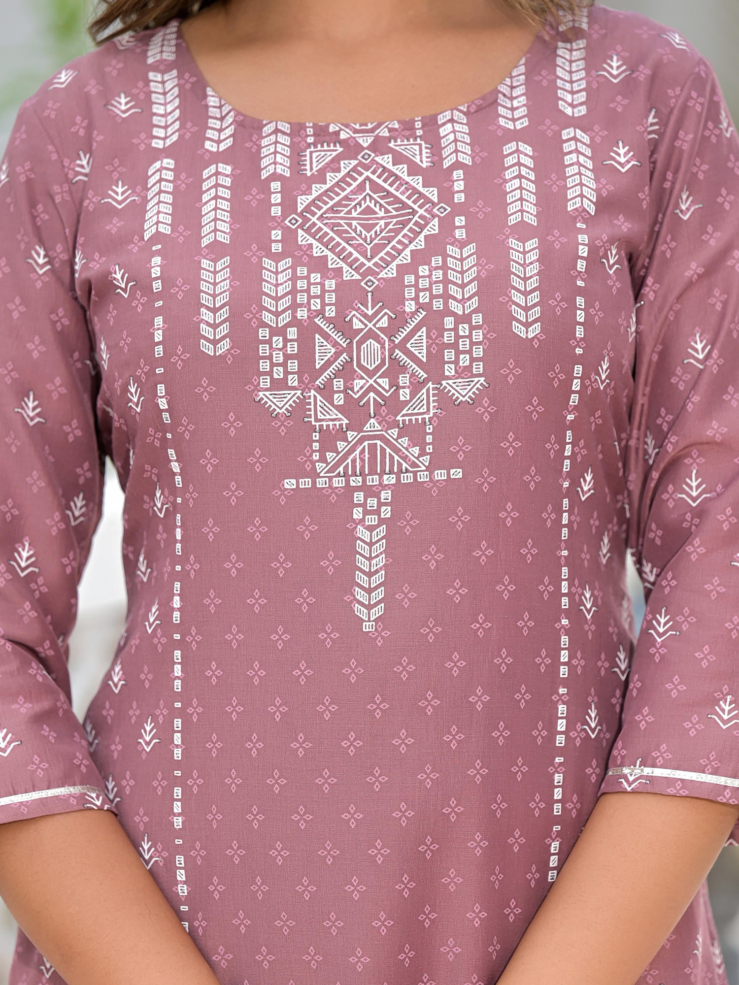 Juniper Onion Pink Ethnic Motif Printed Viscose Kurta, Pant And Dupatta Set With Gotta Patti Work