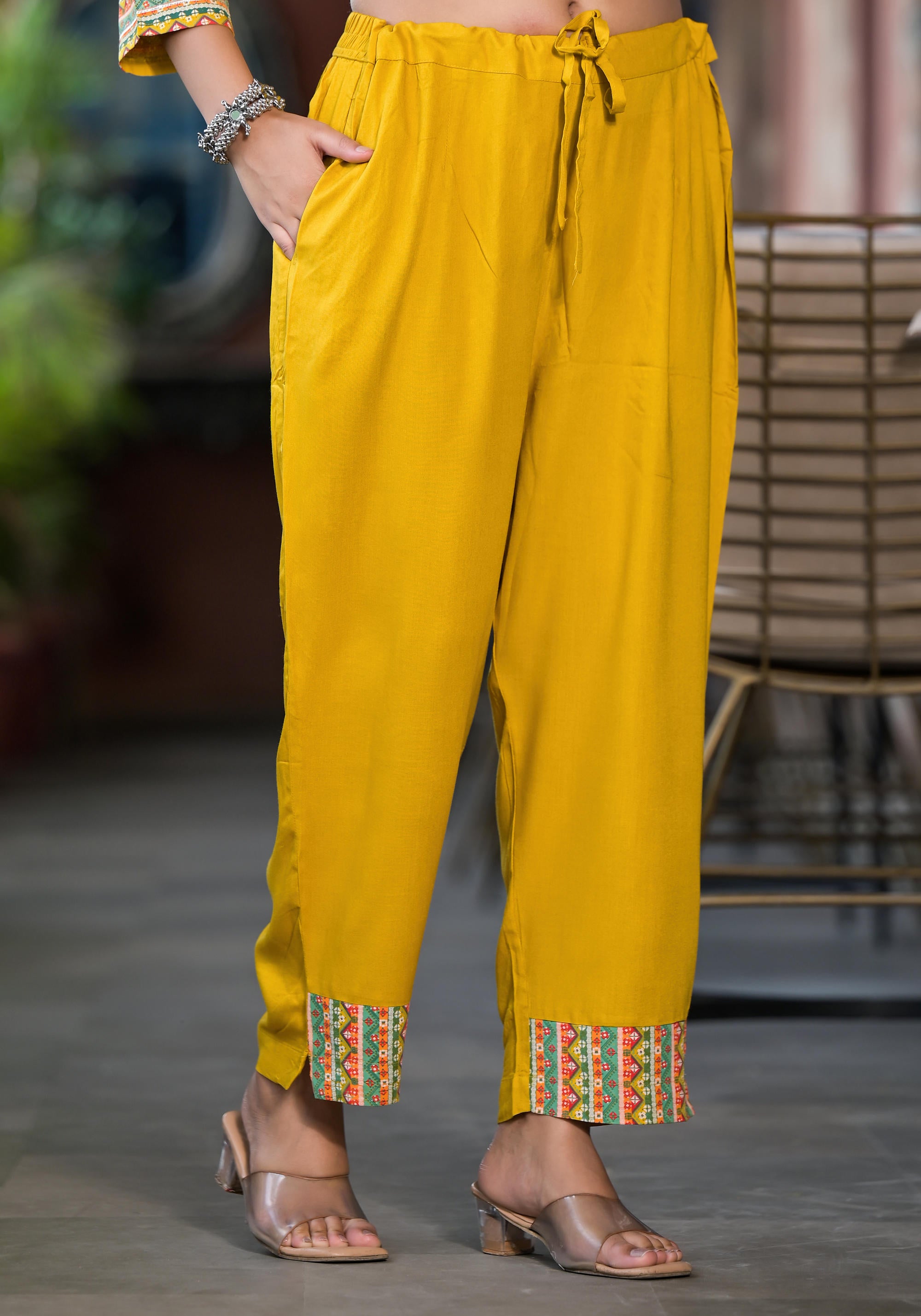 Mustard Floral Printed Liva Rayon Kurta Pant And Dupatta Set With Sequins