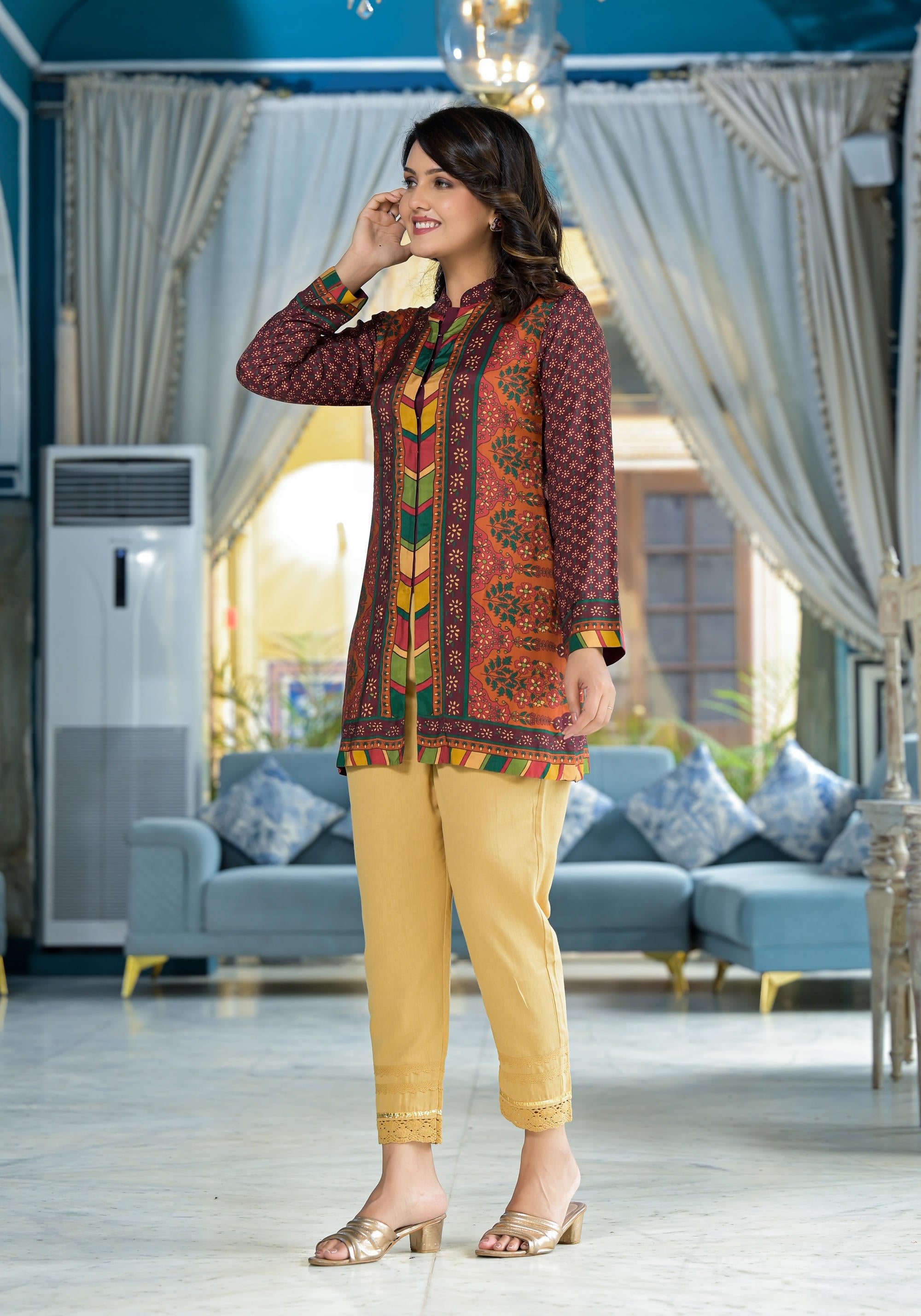Multi Ethnic Motif Printed Viscose Tunic For Women