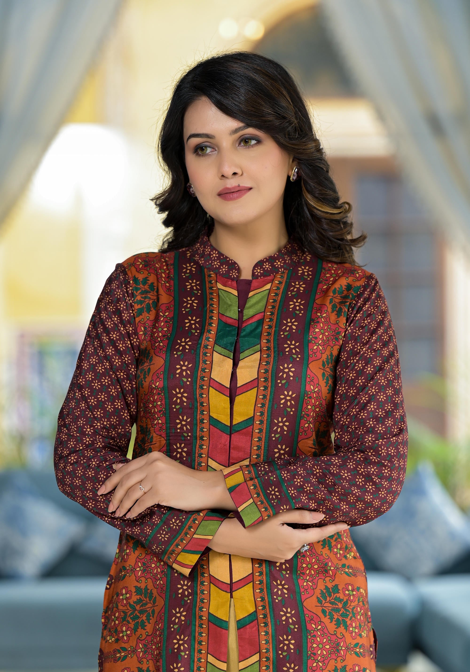 Multi Ethnic Motif Printed Viscose Tunic For Women