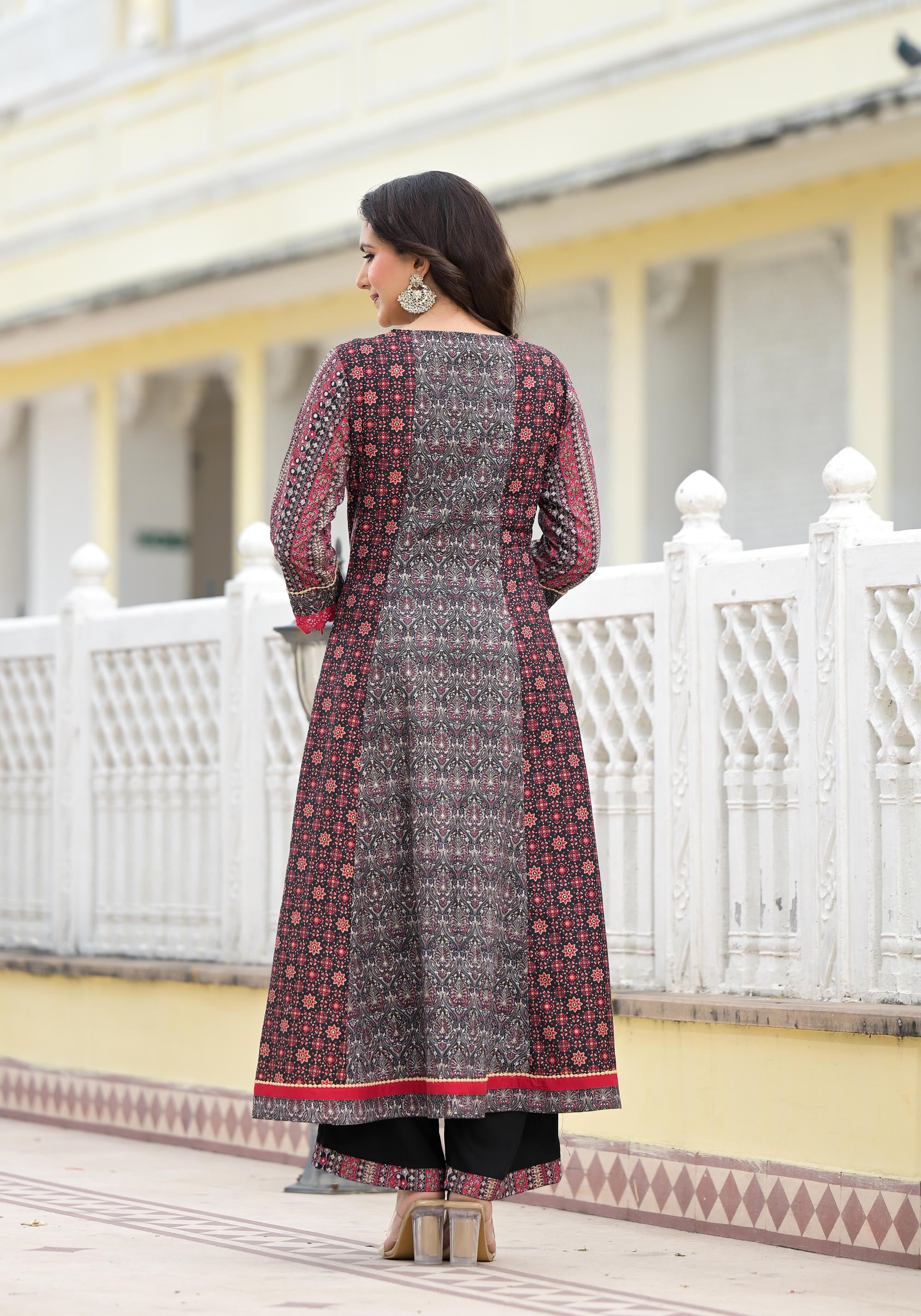 Black Ethnic Motif Printed Muslin Kurta Pant With Dupatta Set With Thread & Mirror Work