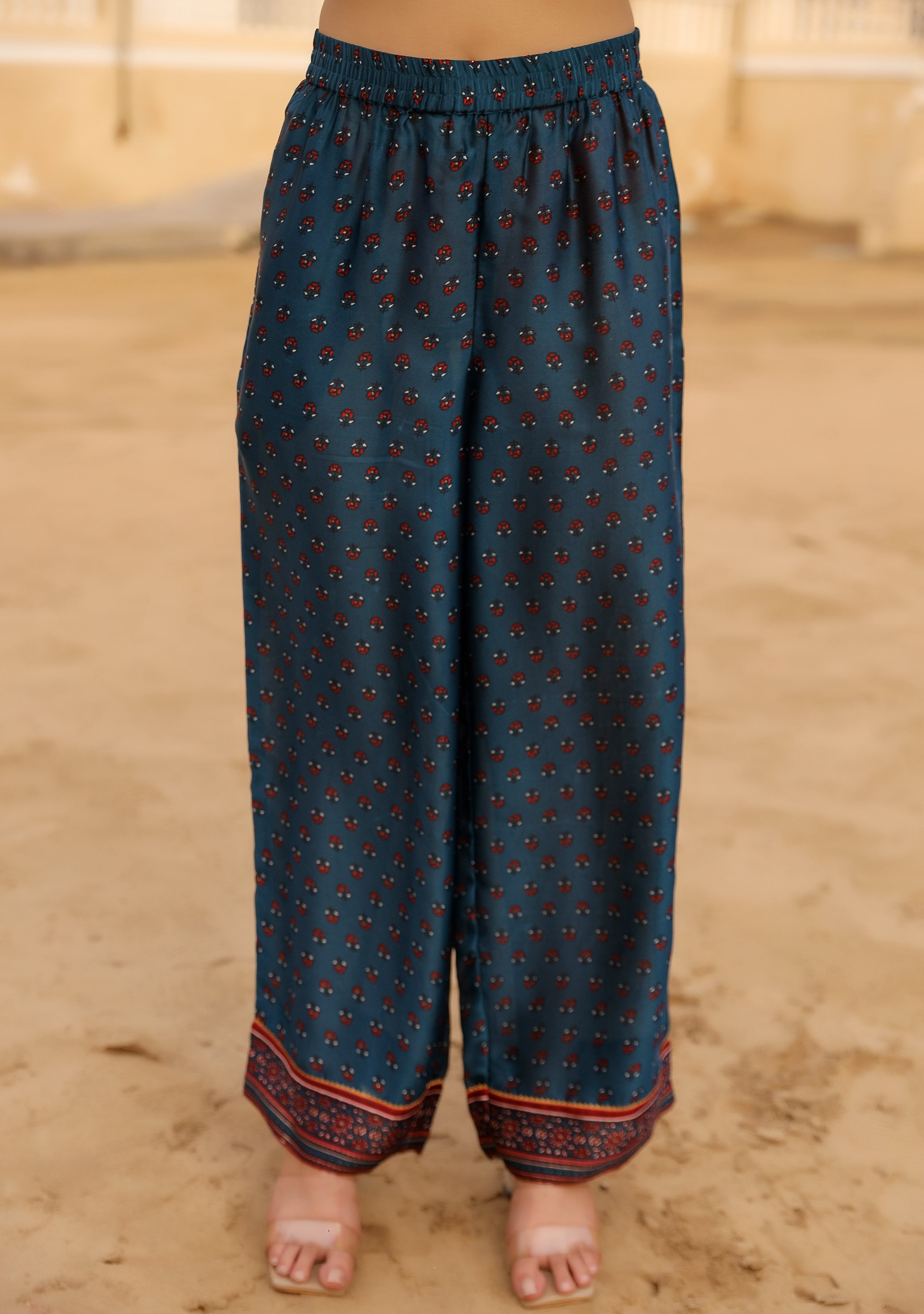 The Patang Blue Ethnic Motif Printed Satin Kurta Pant And Dupatta With Zari & Mirror Work