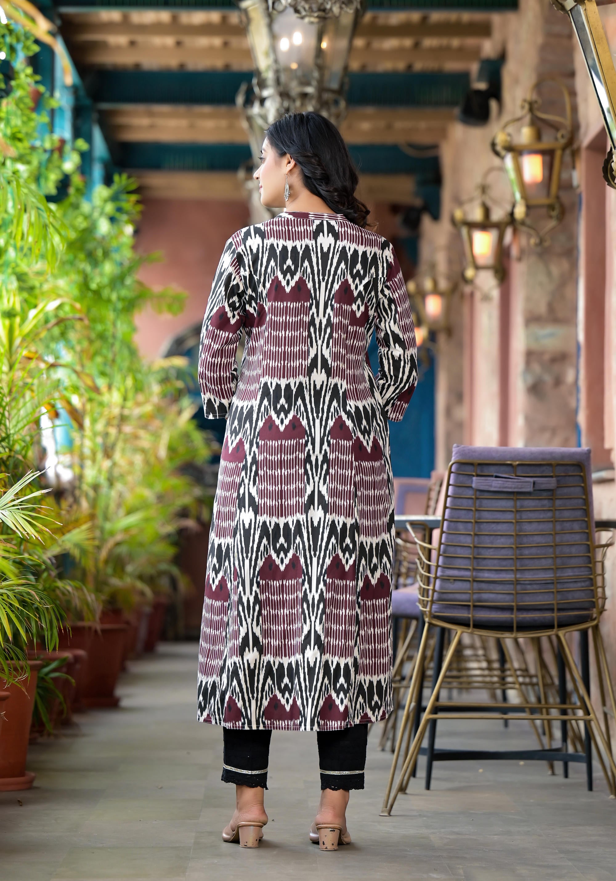 Multi Color Ikat Printed Liva Rayon Kurta With Button Closure