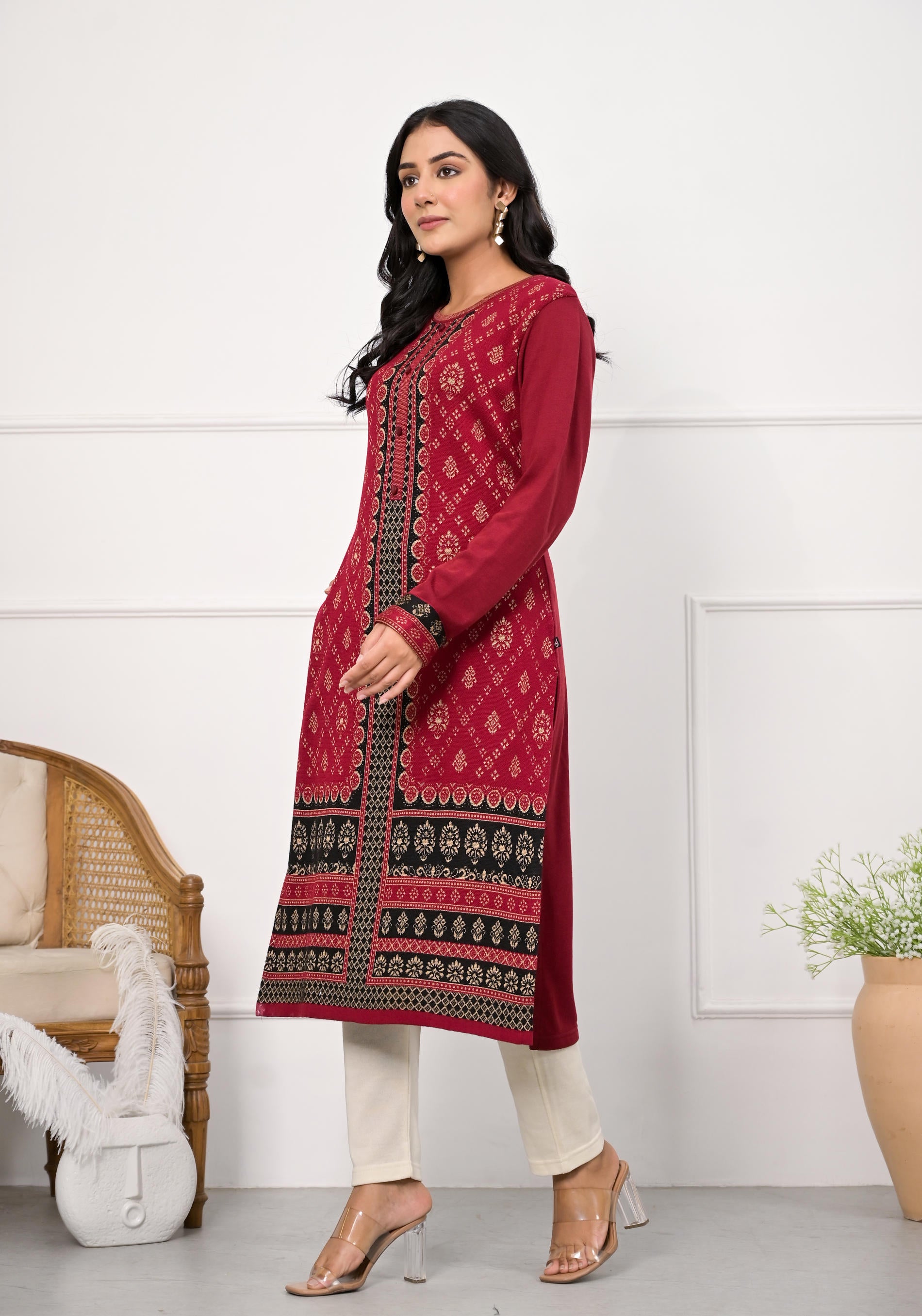 Maroon Ethnic Motif Printed Cotton  Kurta