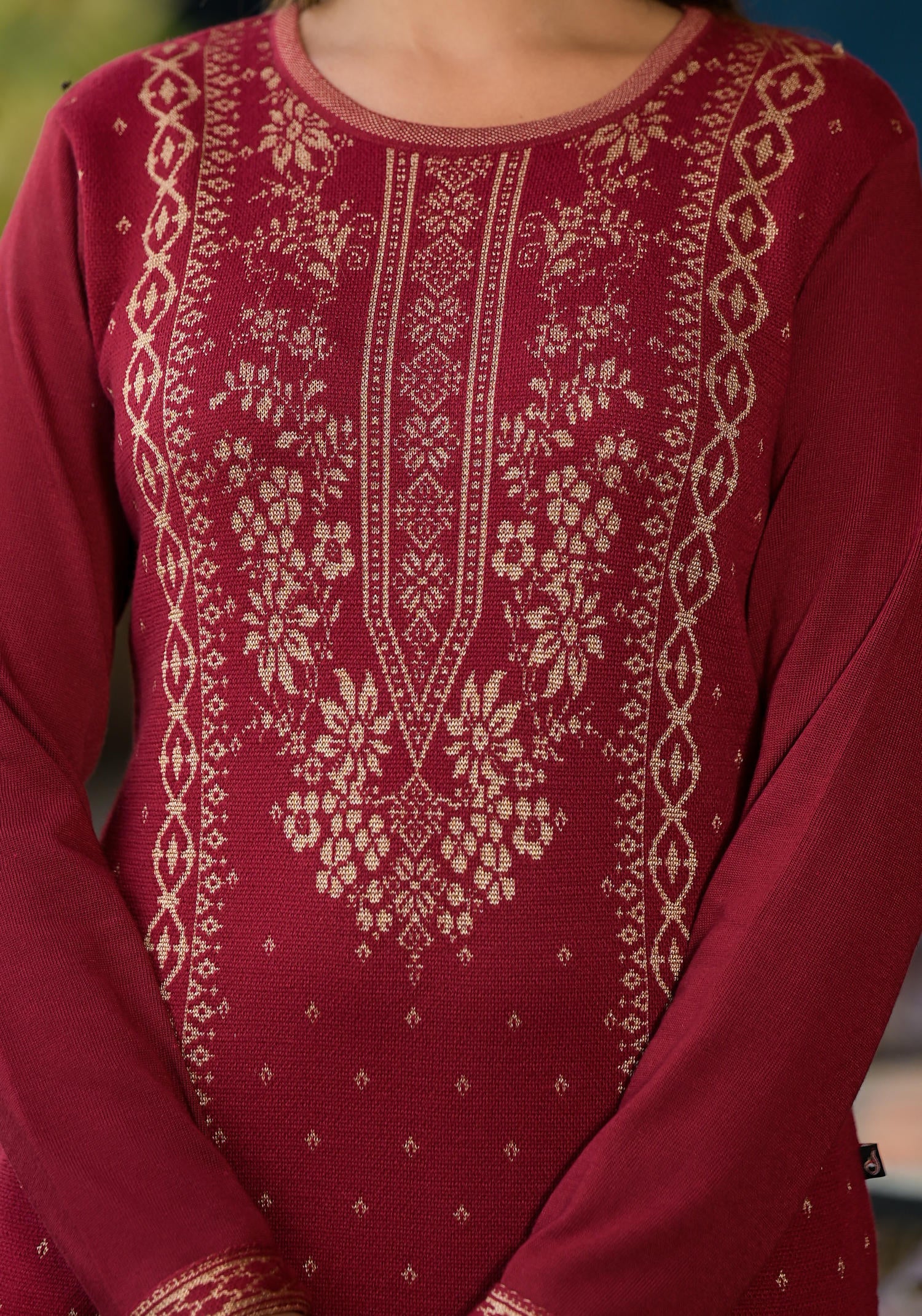 Maroon Ethnic Motif Printed Polycotton Winter Wear Kurta