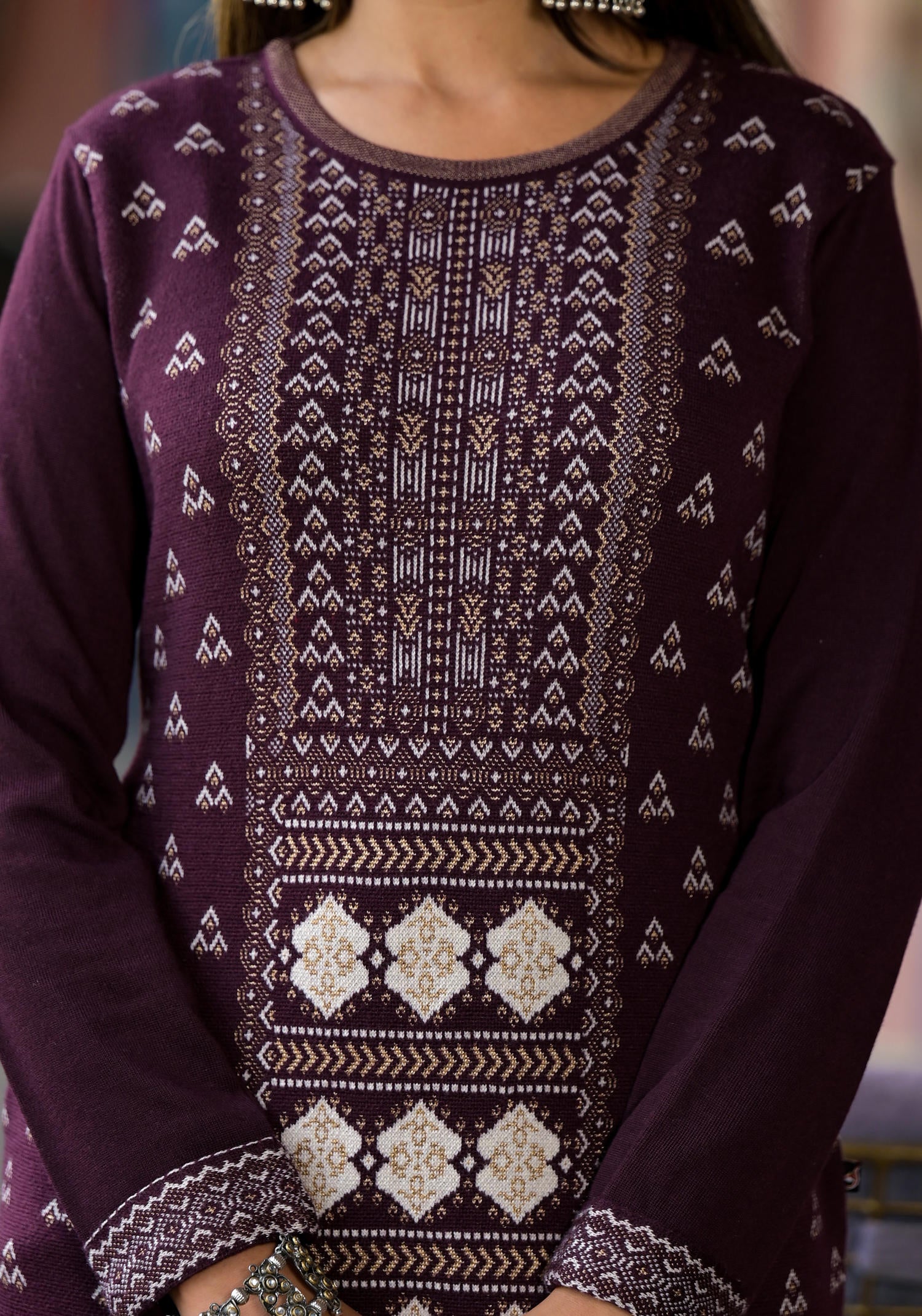 Mauve Ethnic Motif Printed Polycotton Kurta