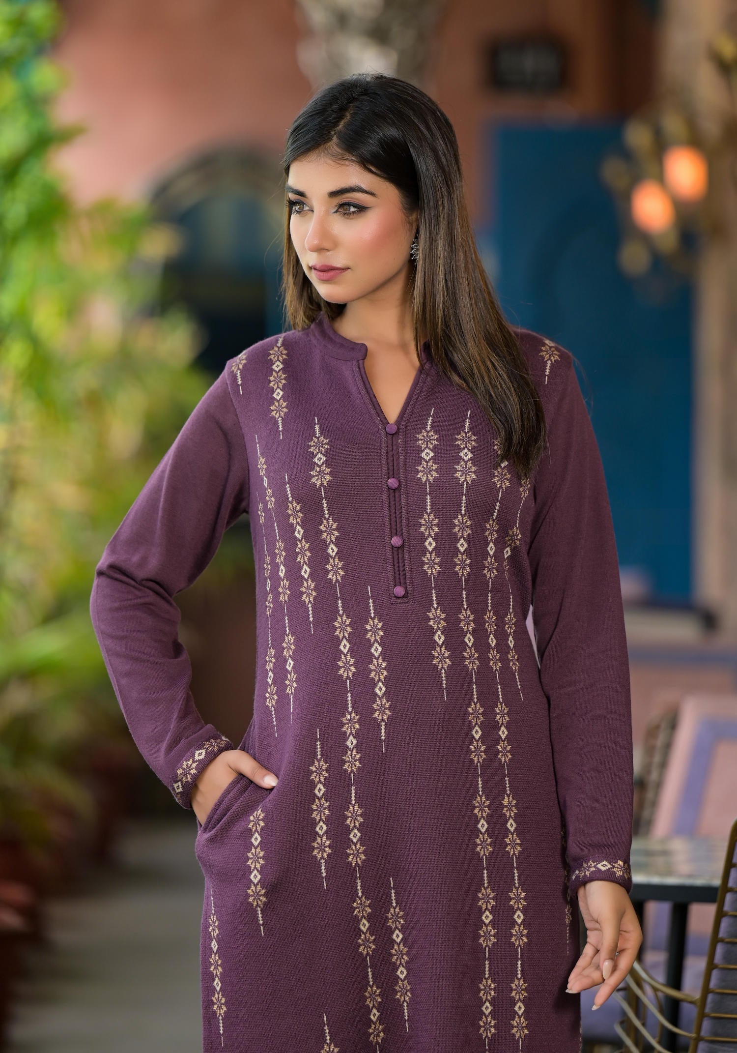 Violet Ethnic Motif Printed Polycotton Kurta