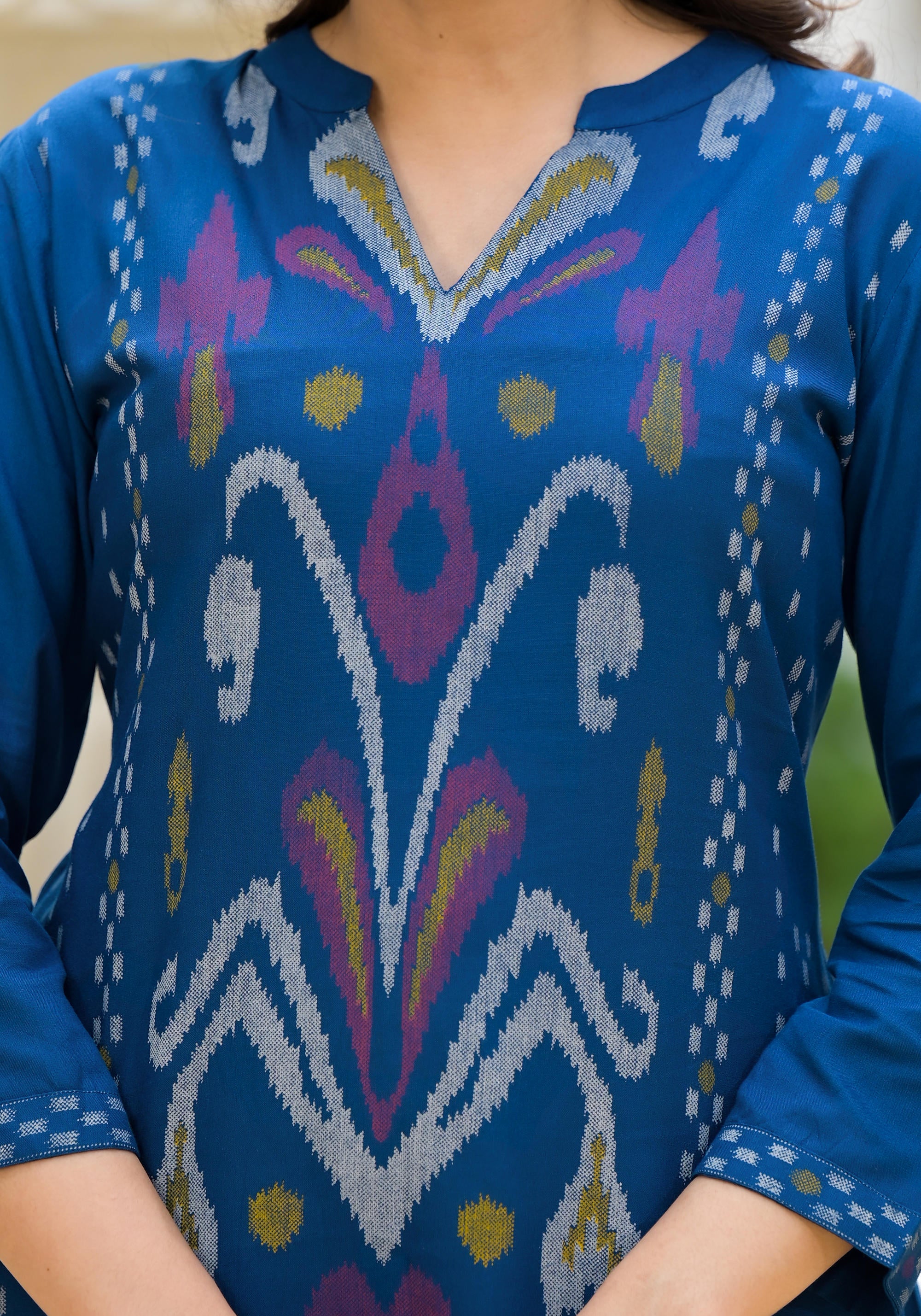 Blue Ikat Printed Rayon Kurta