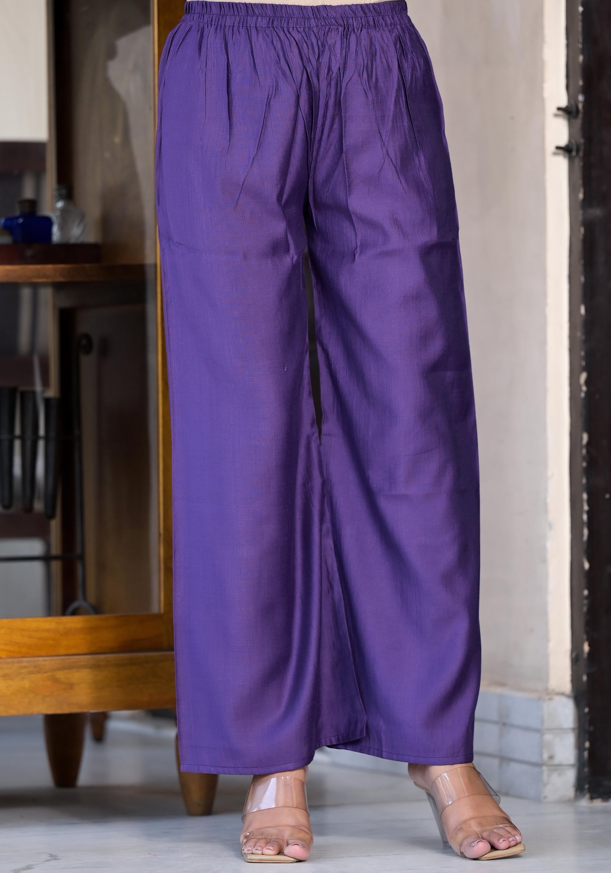 Purple Zari Embroidered Cotton Kurta Pant And Dupatta Set With Button Closure