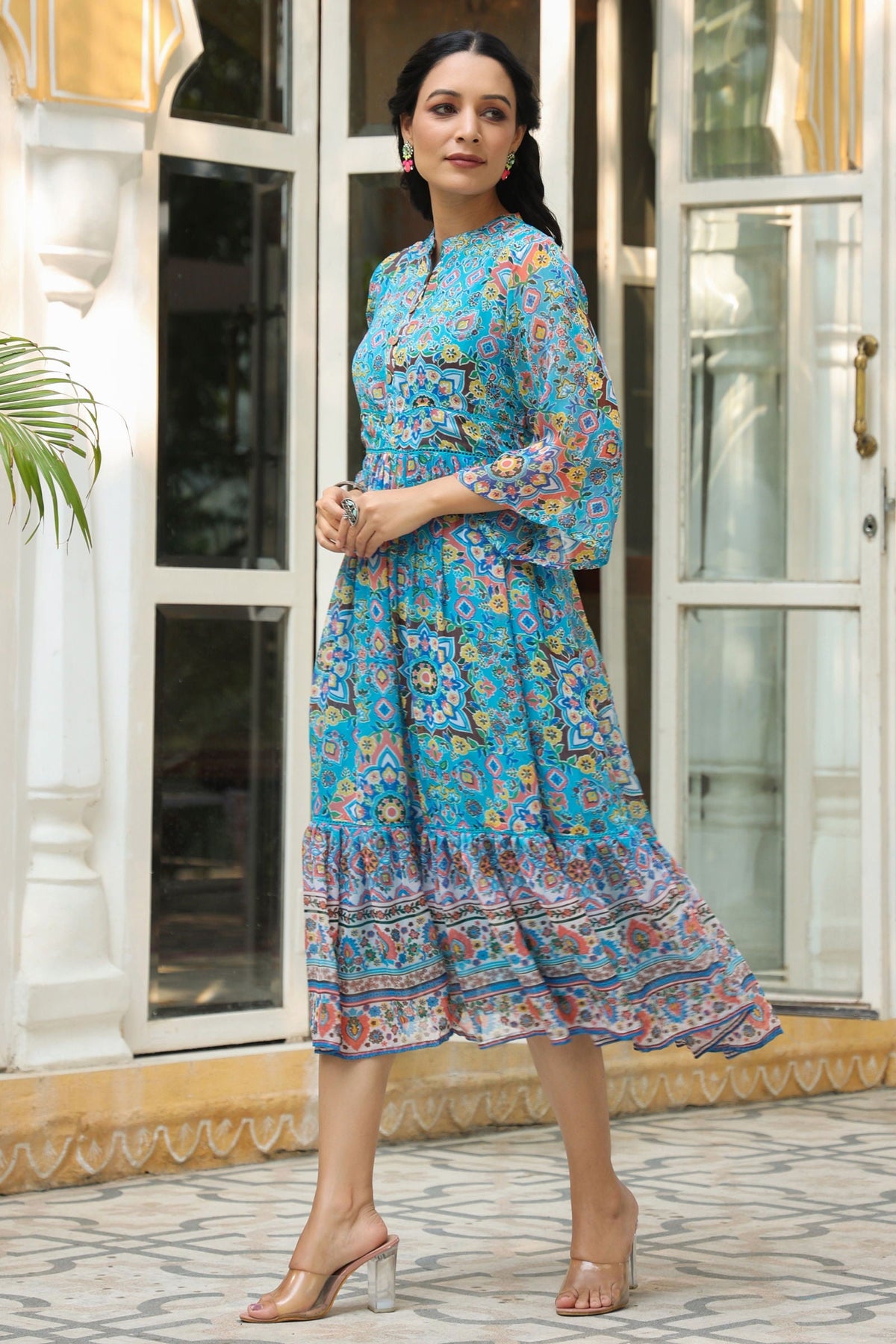 Buy Geometric Printed Chiffon Maxi Dress for Women Online