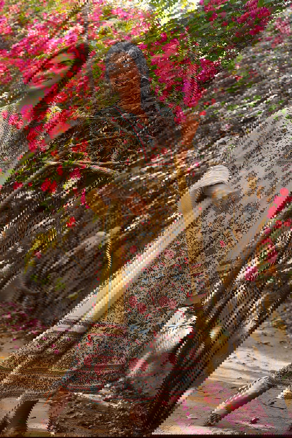 Juniper Beige Cambric Printed Flared Dress Dupatta Set 