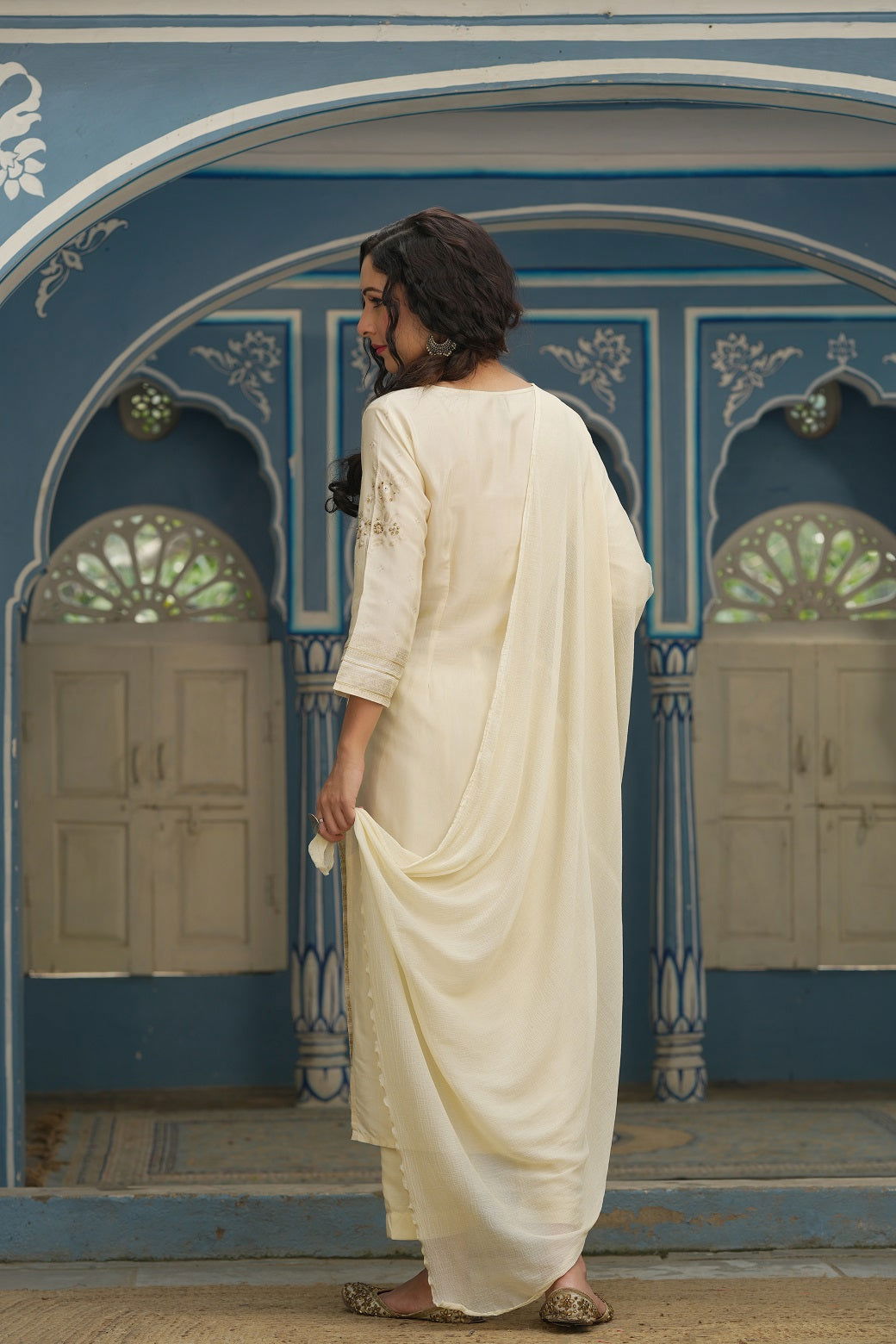 Juniper Beige Shantoon Festive Printed Straight Kurta Sets For Women 