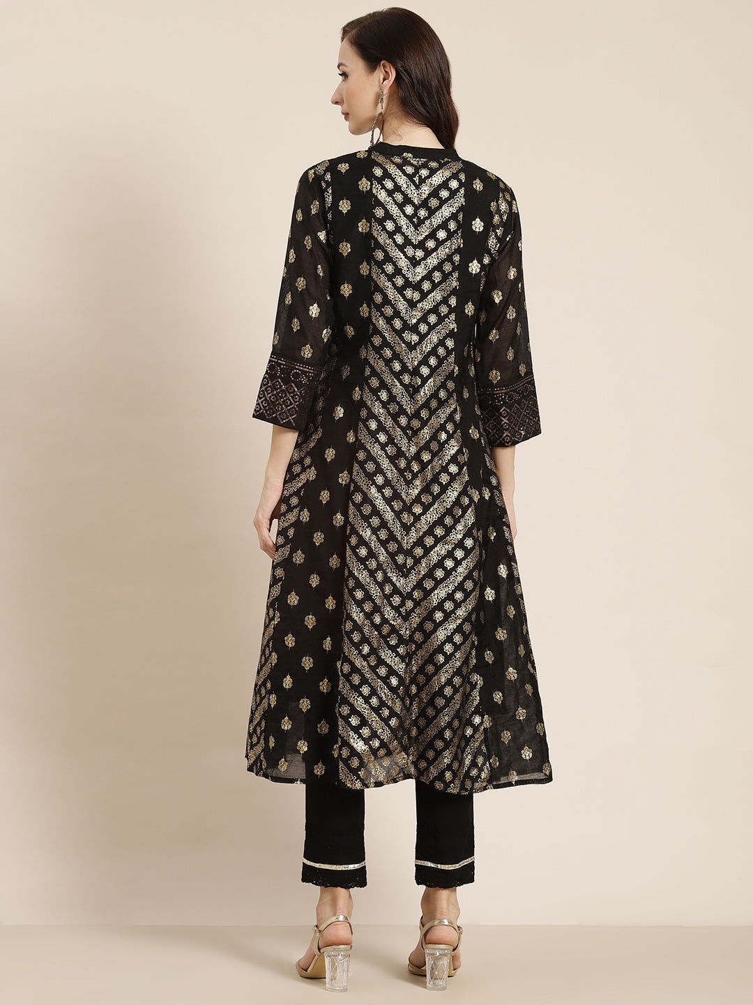 Juniper Black Chanderi Silk Printed Anarkali Kurta with Inner 