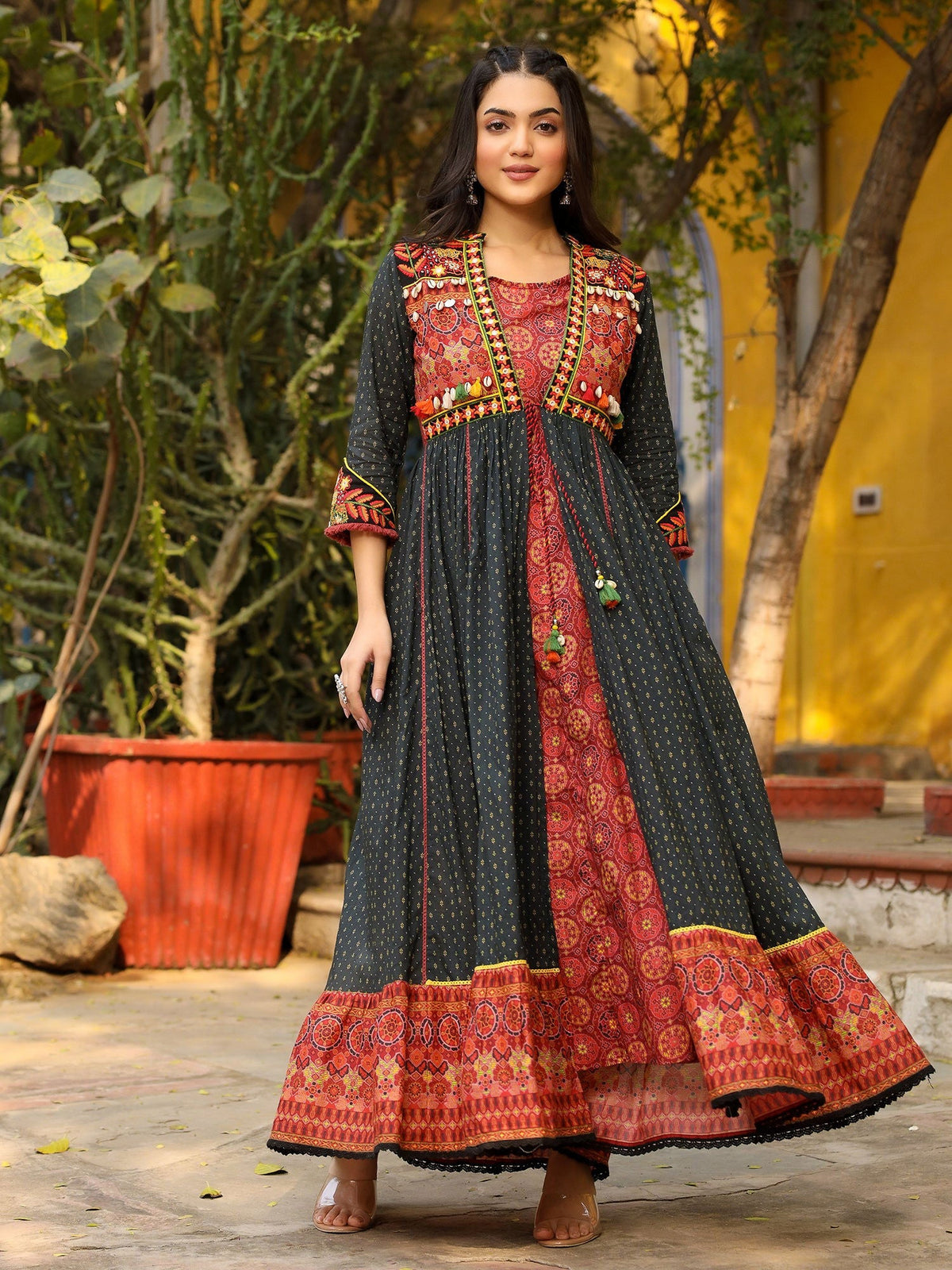 layered ethnic dress Anarkali Kurta With Jacket | Womens Dresses | Indian Boho Dress | Women Party Dress | Indian Ethnic Dress | Plus Size Dress 3XL 4XL