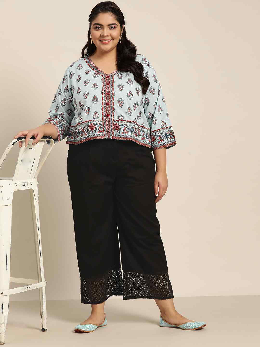 Juniper Black Cotton Flex Embellished Hakoba Pants 