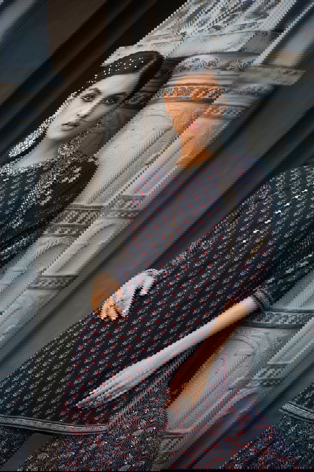 Juniper Black Ethnic Motif Printed Georgette Kurta Sharara & Dupatta Set. 