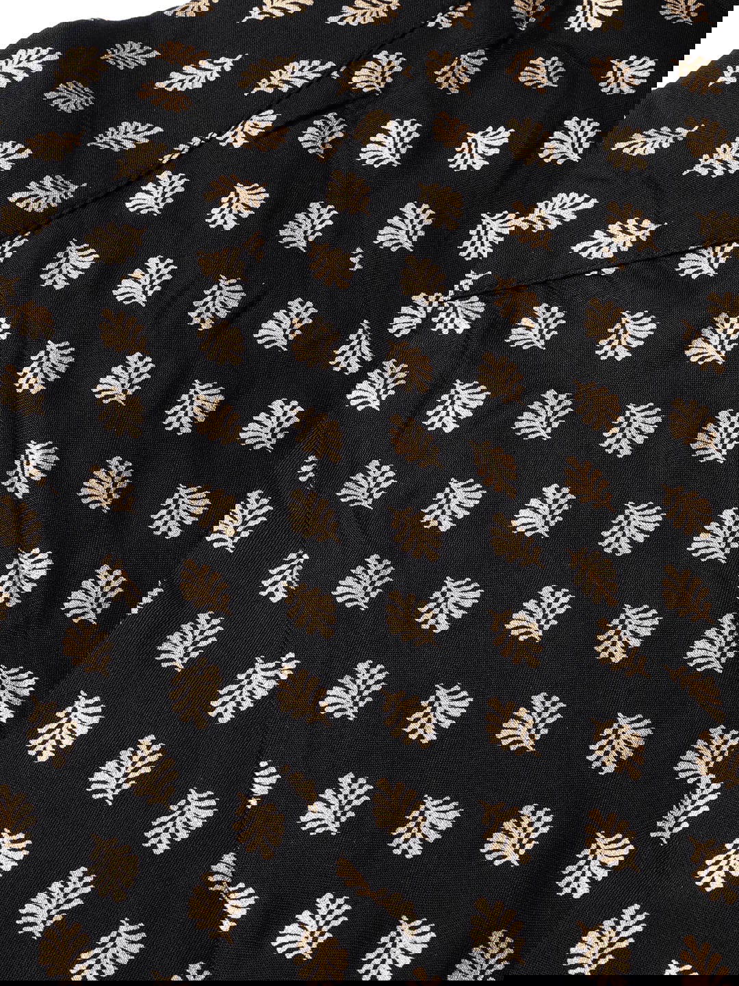 Juniper Black Ethnic Motif Printed Rayon Flared Women Palazzo With One Pocket 