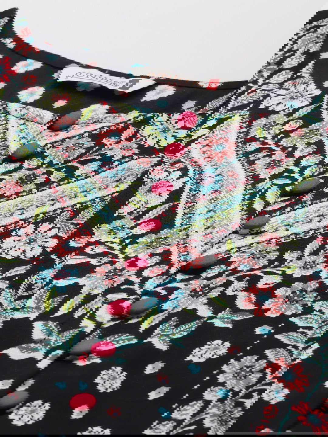 Juniper Black Floral Printed Rayon Co-Ord Set With Sequins Details 