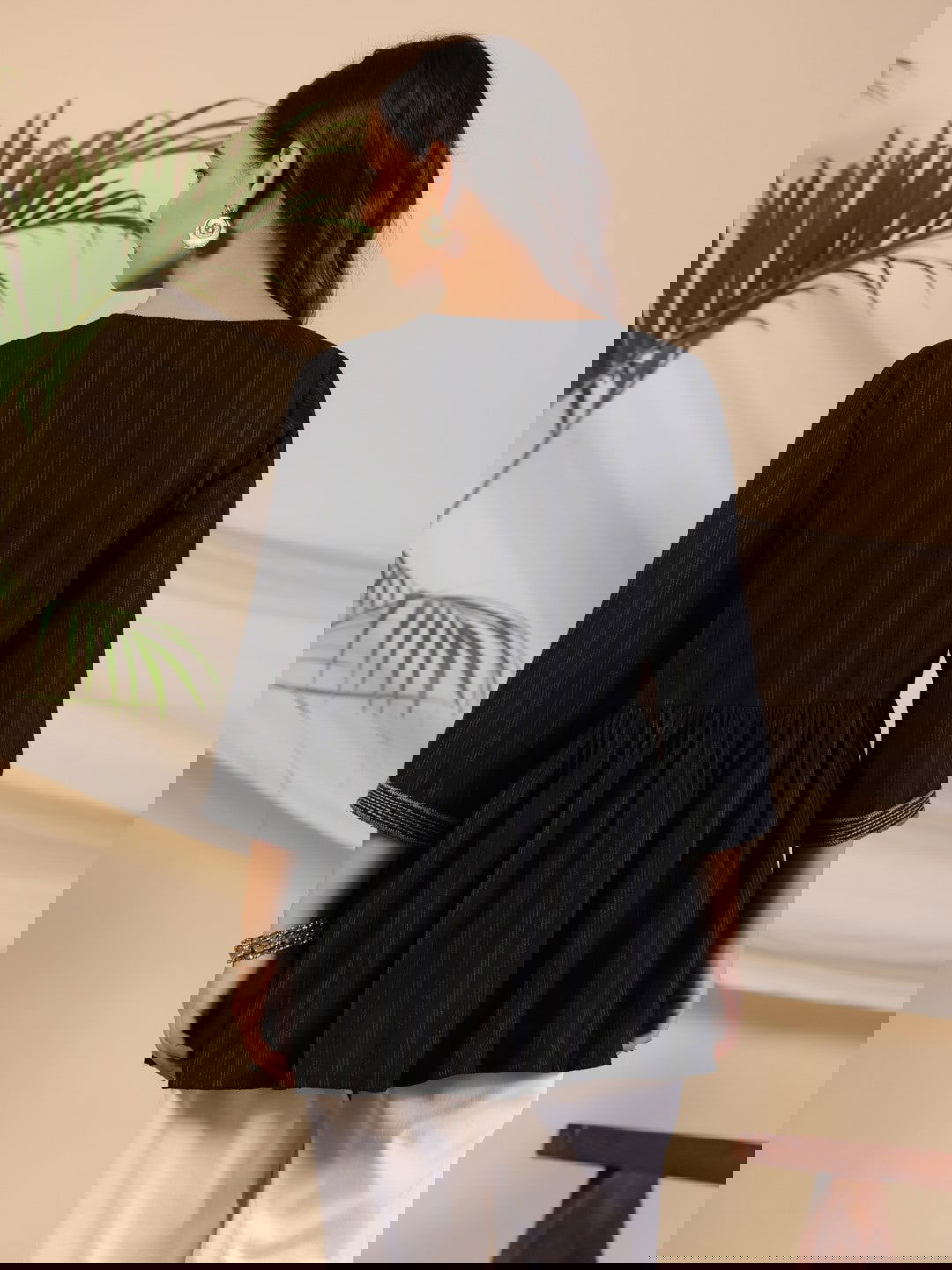 Juniper Black Geometric Printed Rayon Tunic With Thread Work 