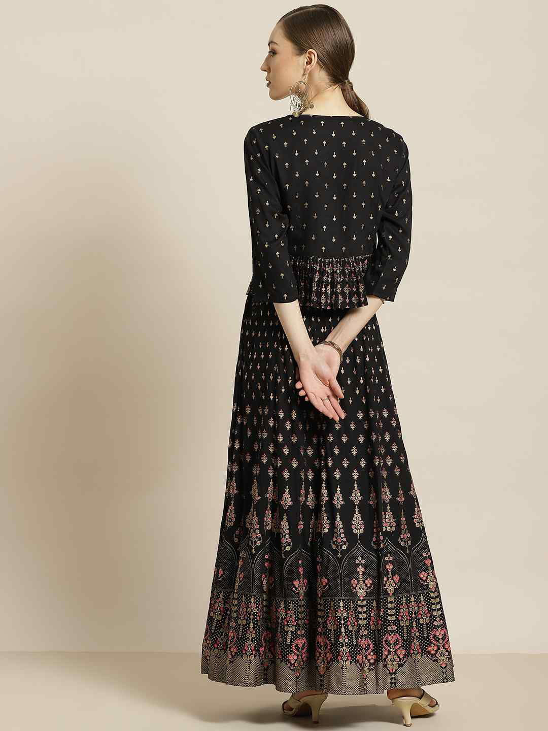 Juniper Black LIVA Rayon & Cambric Printed Peplum Lehenga Choli Sets 