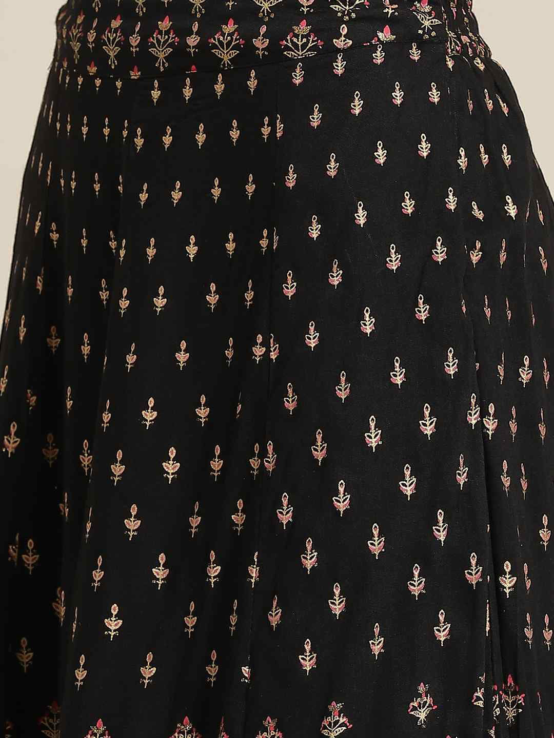 Juniper Black LIVA Rayon & Cambric Printed Peplum Lehenga Choli Sets 