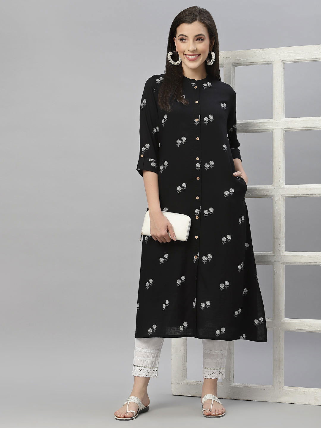 Juniper Black LIVA Rayon Festive Printed A-Line Kurta For Women 