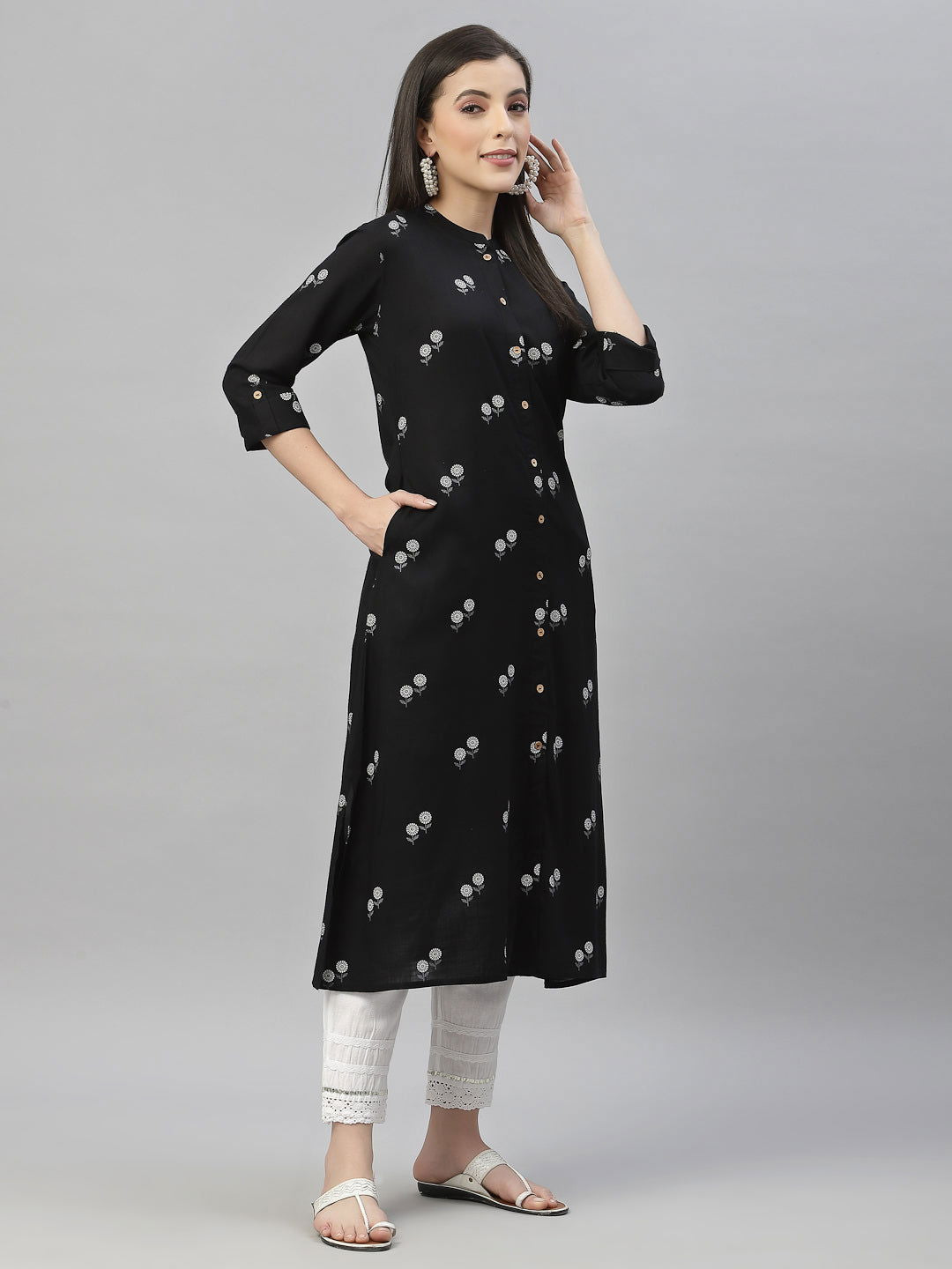 Juniper Black LIVA Rayon Festive Printed A-Line Kurta For Women 