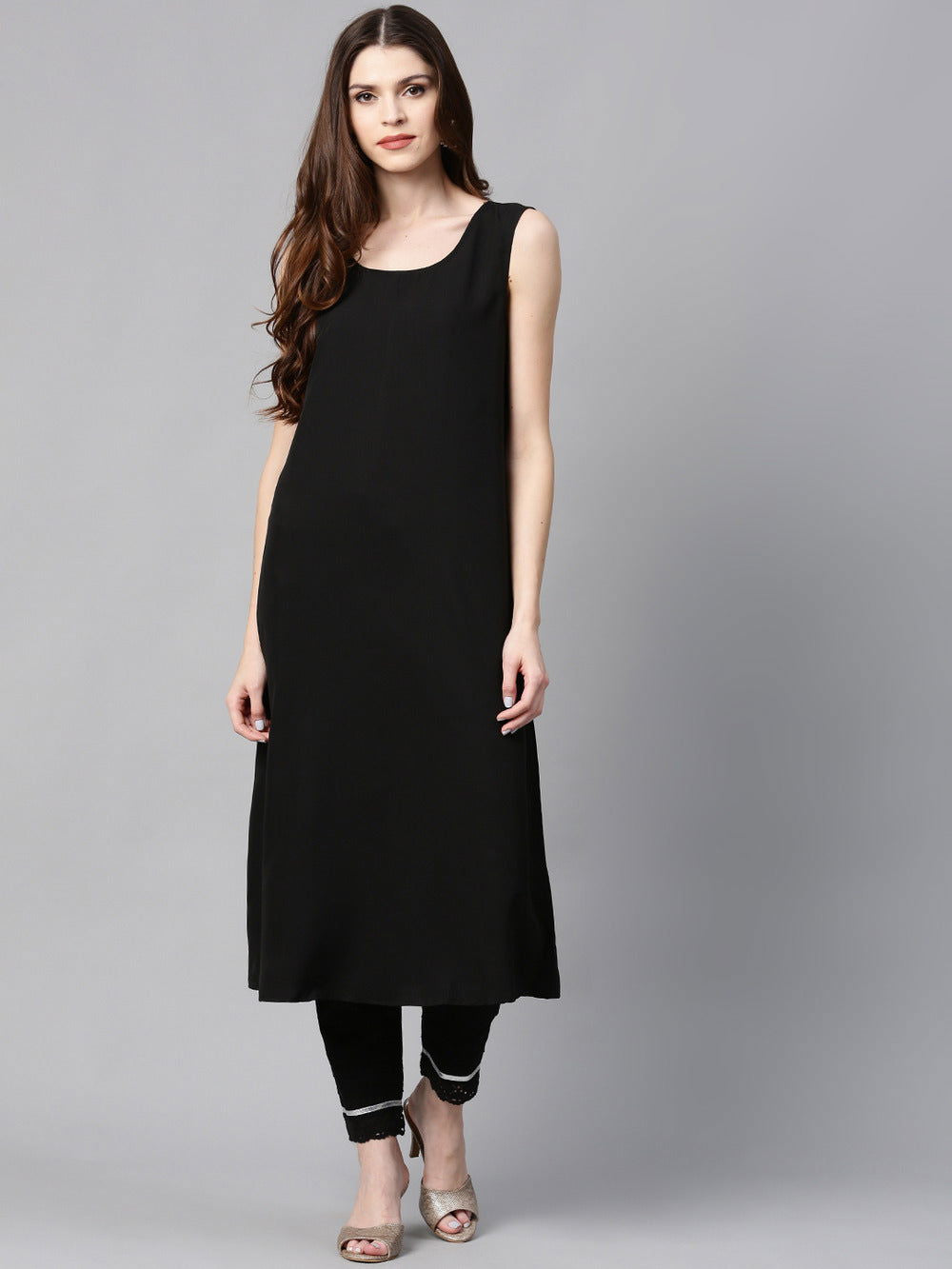 Juniper Black Polka Dot Printed Chanderi Kalidar Women Kurta 