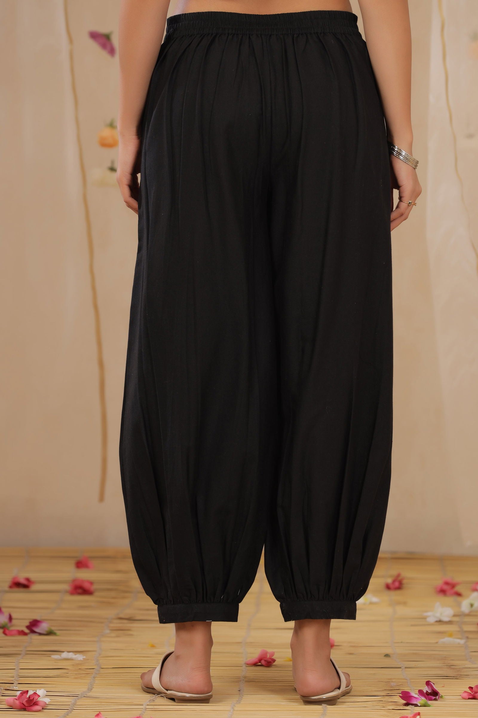Juniper Black Solid Cotton Flex Ankle-Length Pathani Style Pants. 