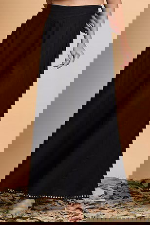 Juniper Black Solid Rayon Lacy Kalidar & Flared Palazzo 