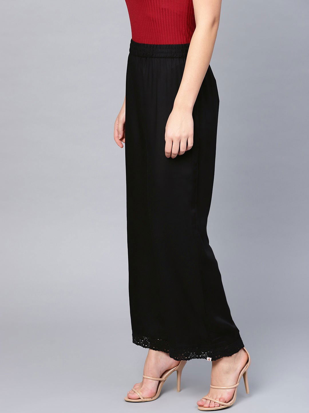 Juniper Black Solid Rayon Wide Leg Women Palazzo With One Pocket 
