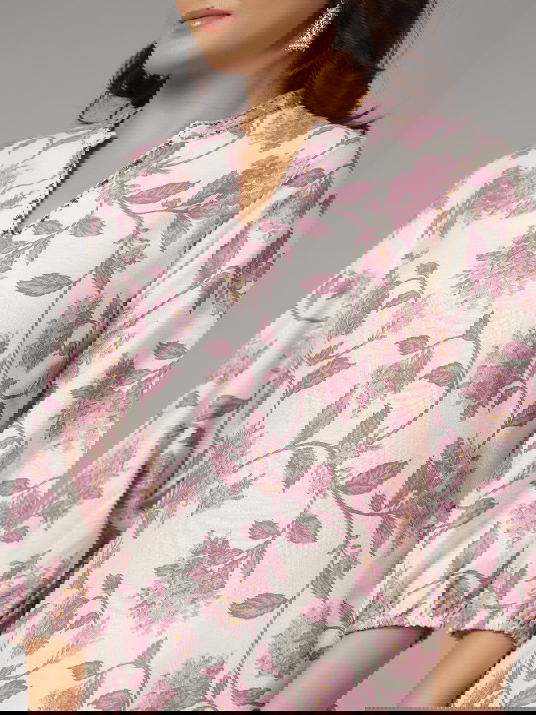 Juniper  Blooms Lavender Floral Printed Cotton Flex Kurta With Beads & Sequins Work 