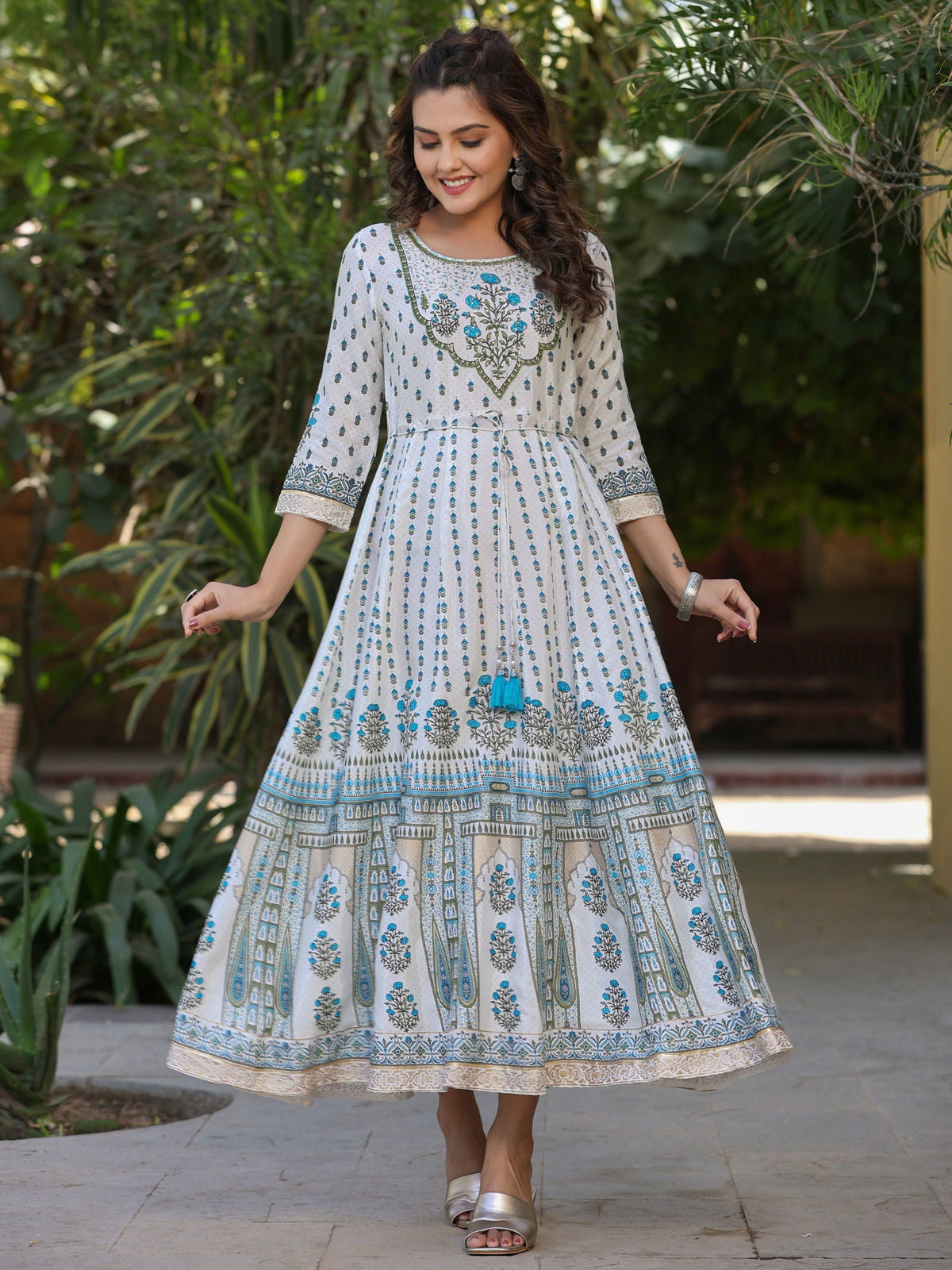 Buy Ethnic Printed Flared Shantoon Maxi Dress for Women Online