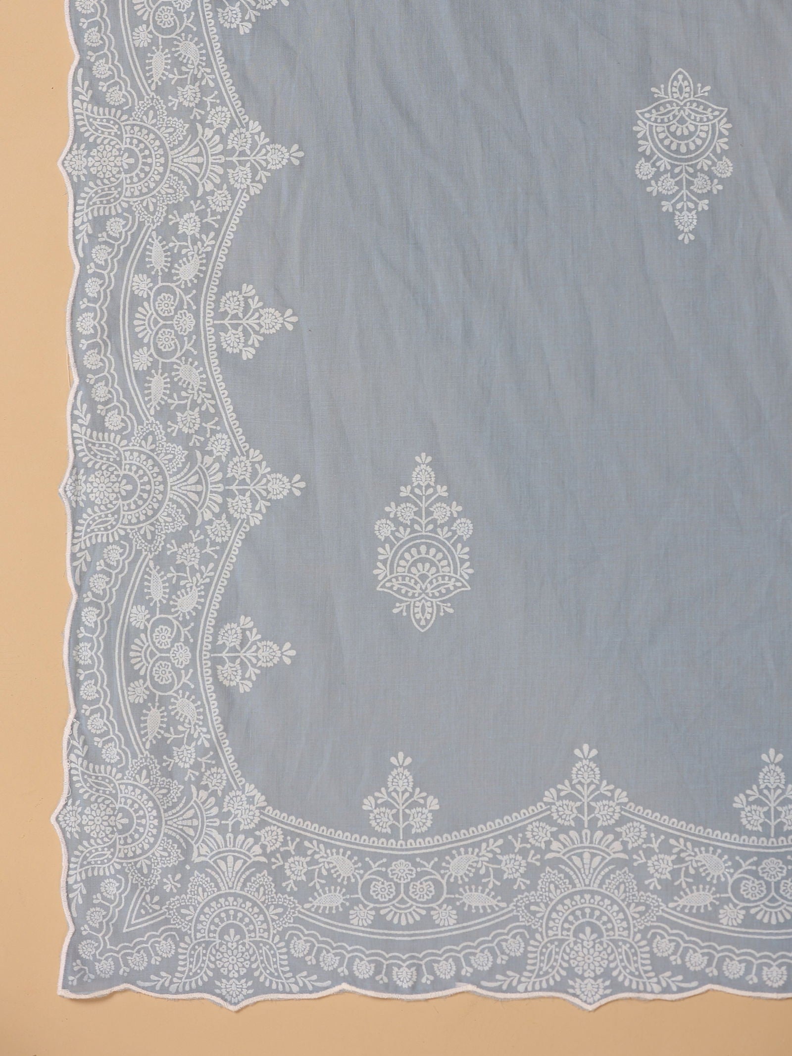 Juniper Blue Ethnic Motif Printed Pure Cotton Kurta Palazzo & Dupatta With Beads & Sequins Work 