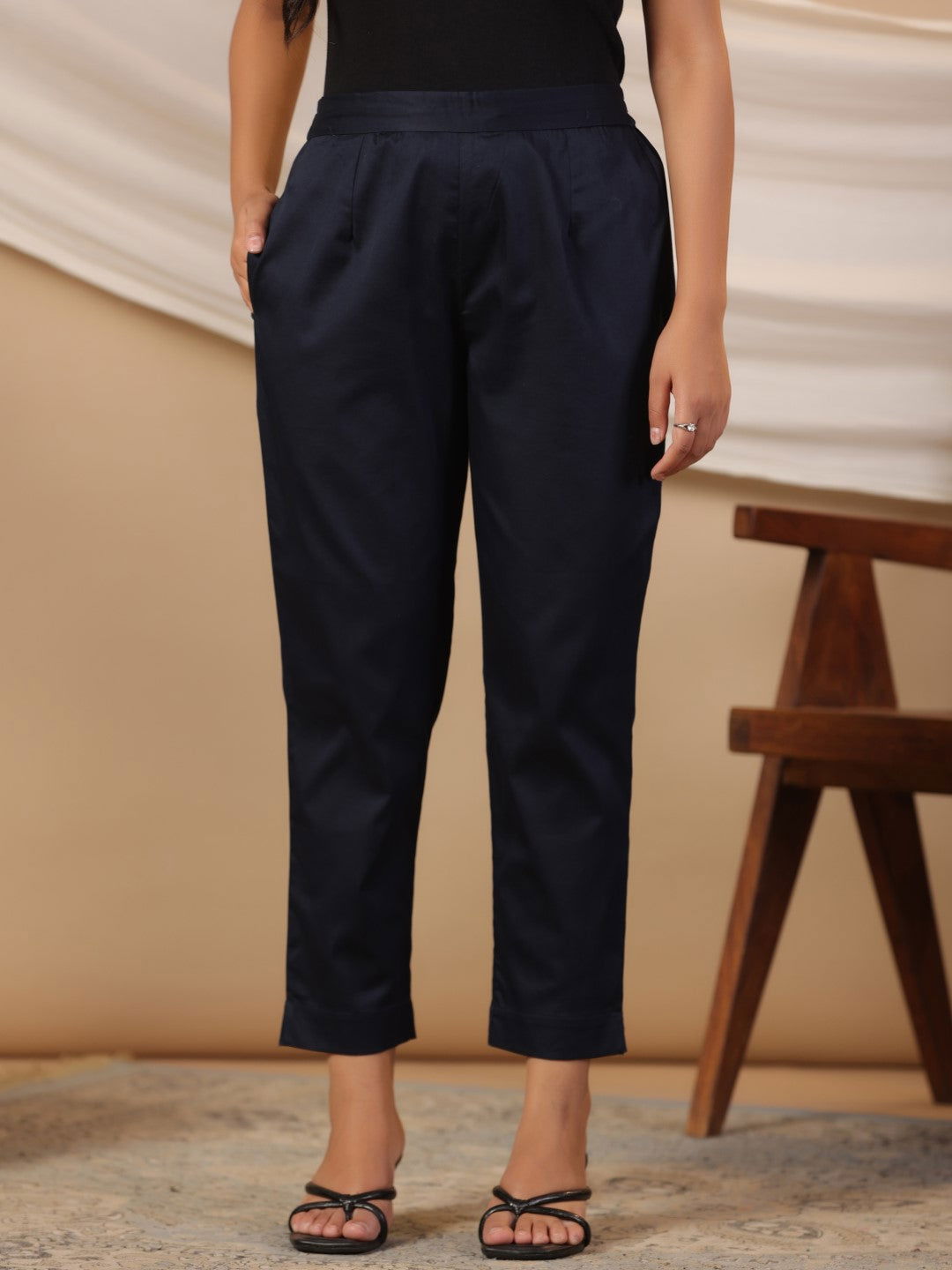 Juniper Blue Solid Lycra Women Drawstring Pants With Single Side Pocket 