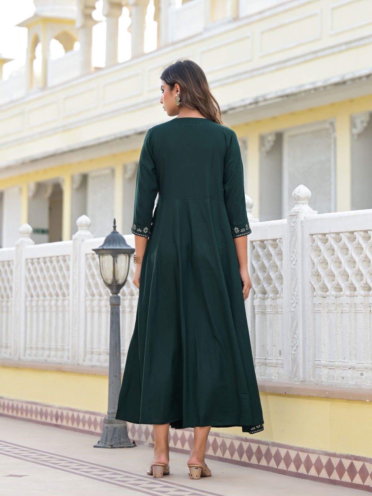 Juniper Bottle Green Mirror Embroidered Rayon Dress With Sequins 
