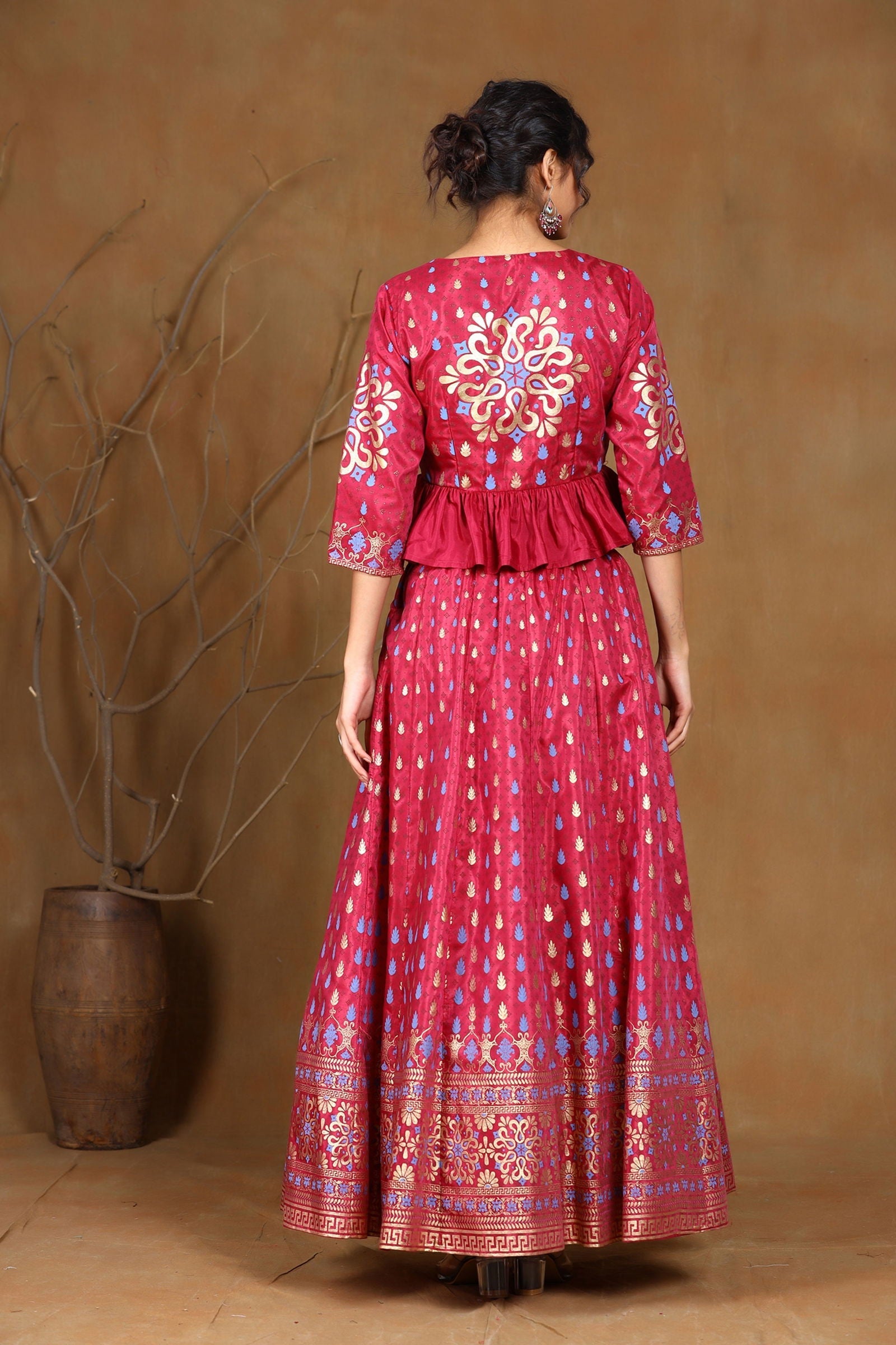 Juniper Burgundy Ethnic Motif Printed Shantoon Lehenga & Choli Set 