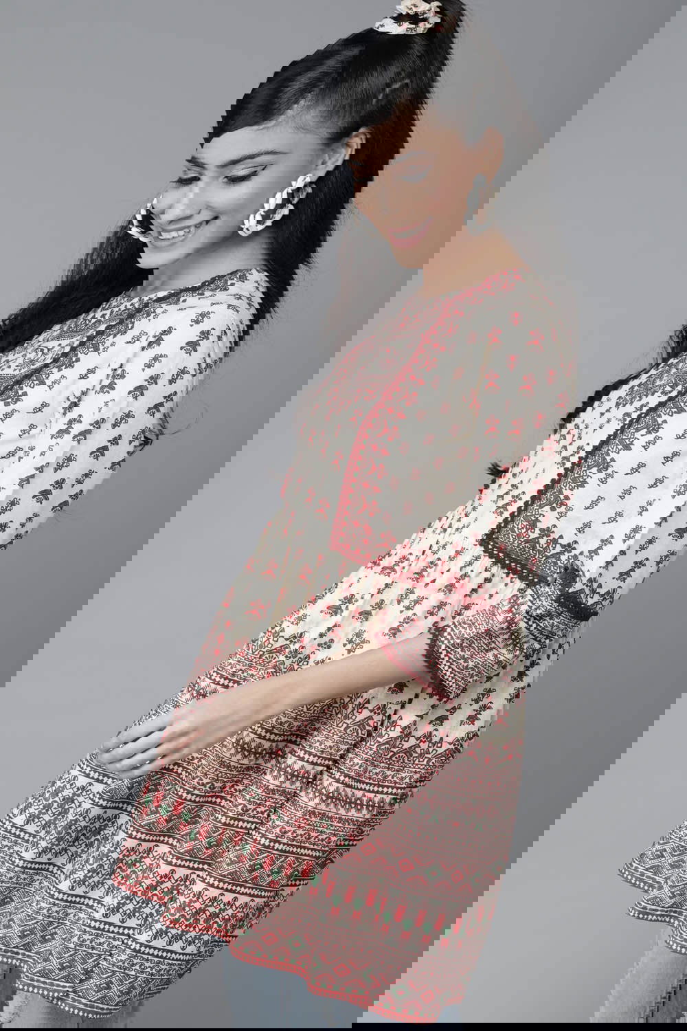 Juniper Cream cambric floral printed tunic 