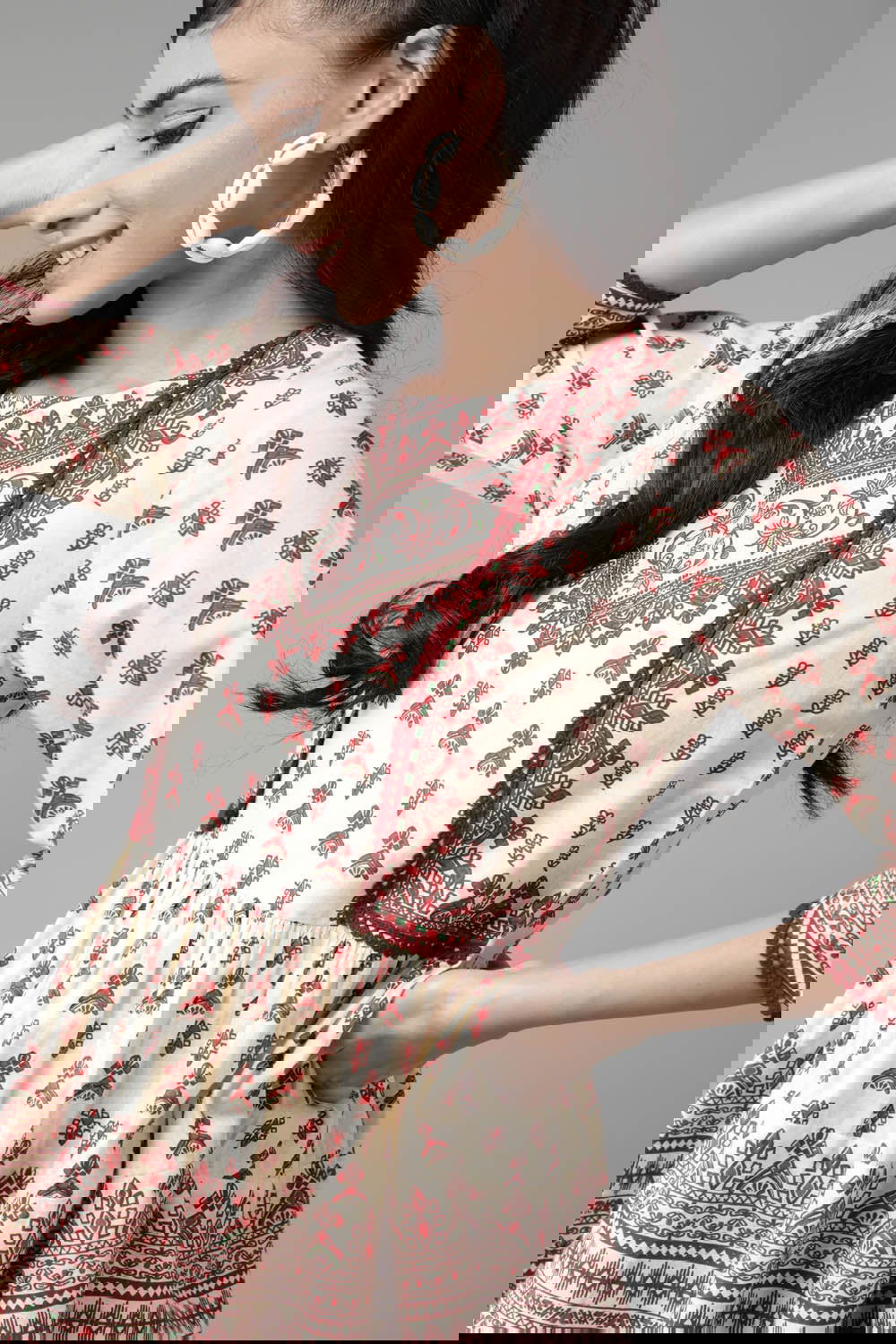 Juniper Cream cambric floral printed tunic 