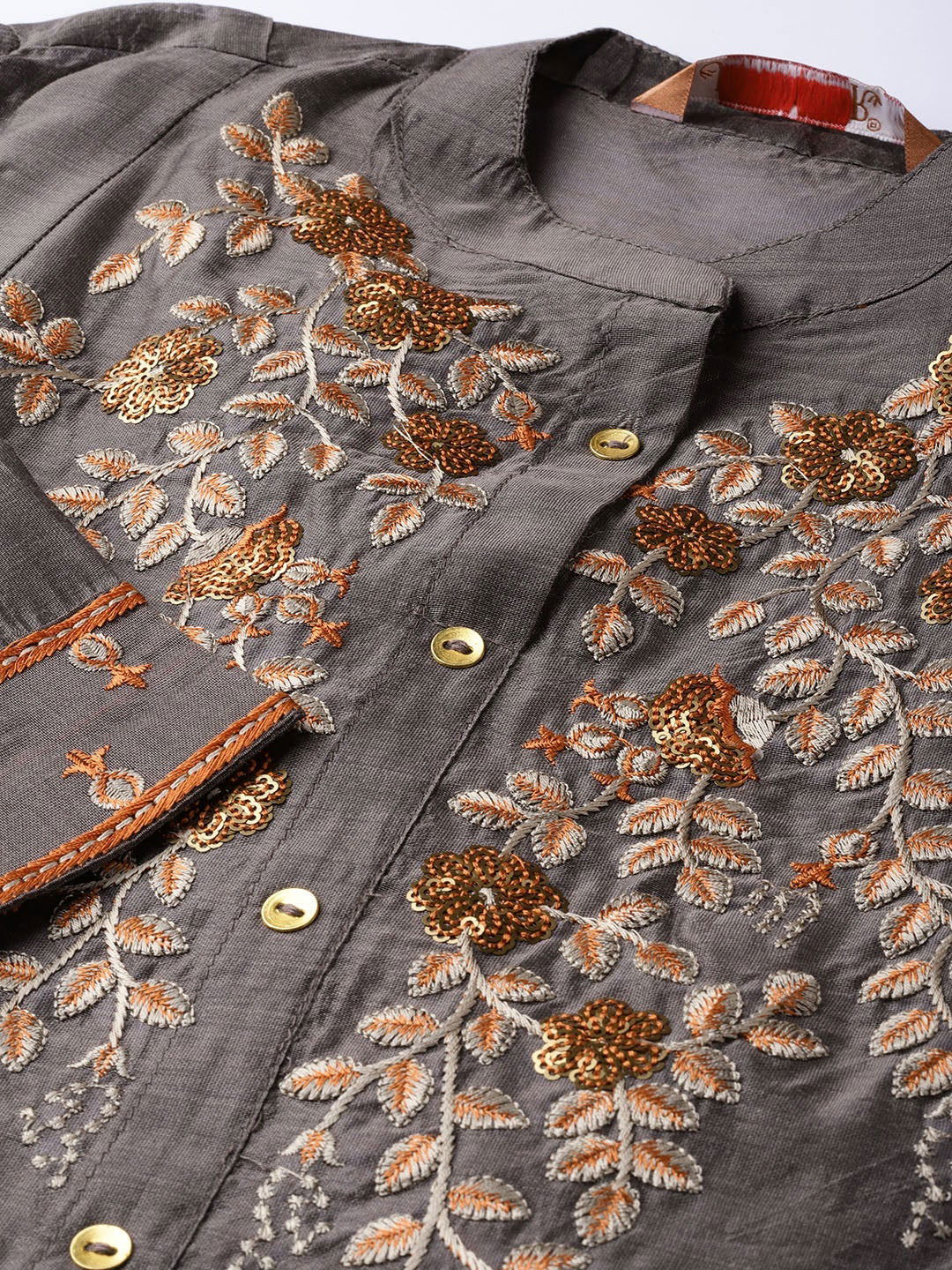 Juniper Dark Grey Chanderi Embroidered 2 Piece Kurta 