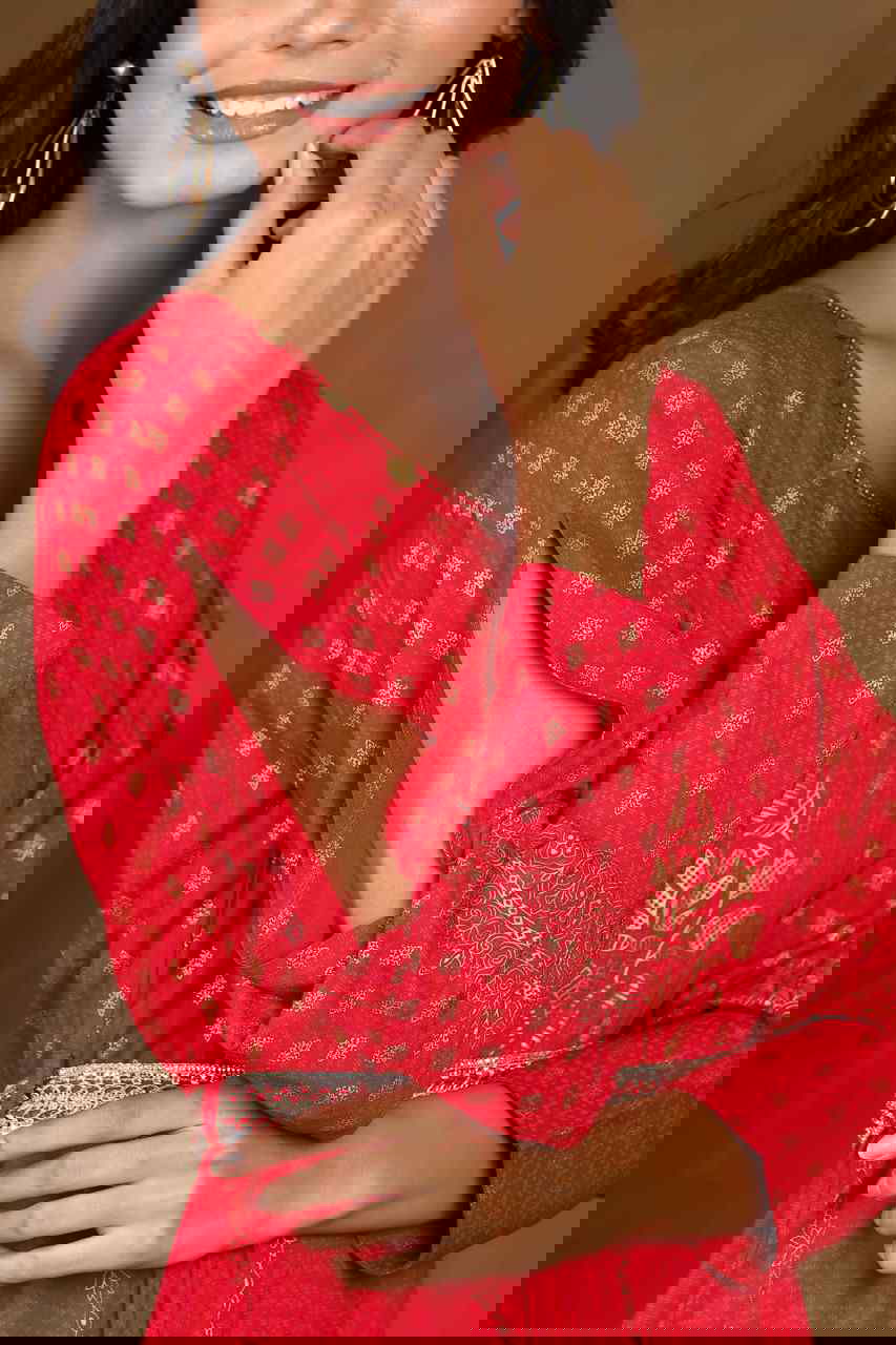 Juniper Fuchsia Ethnic Motif Printed Rayon Flared Maxi Dress. 