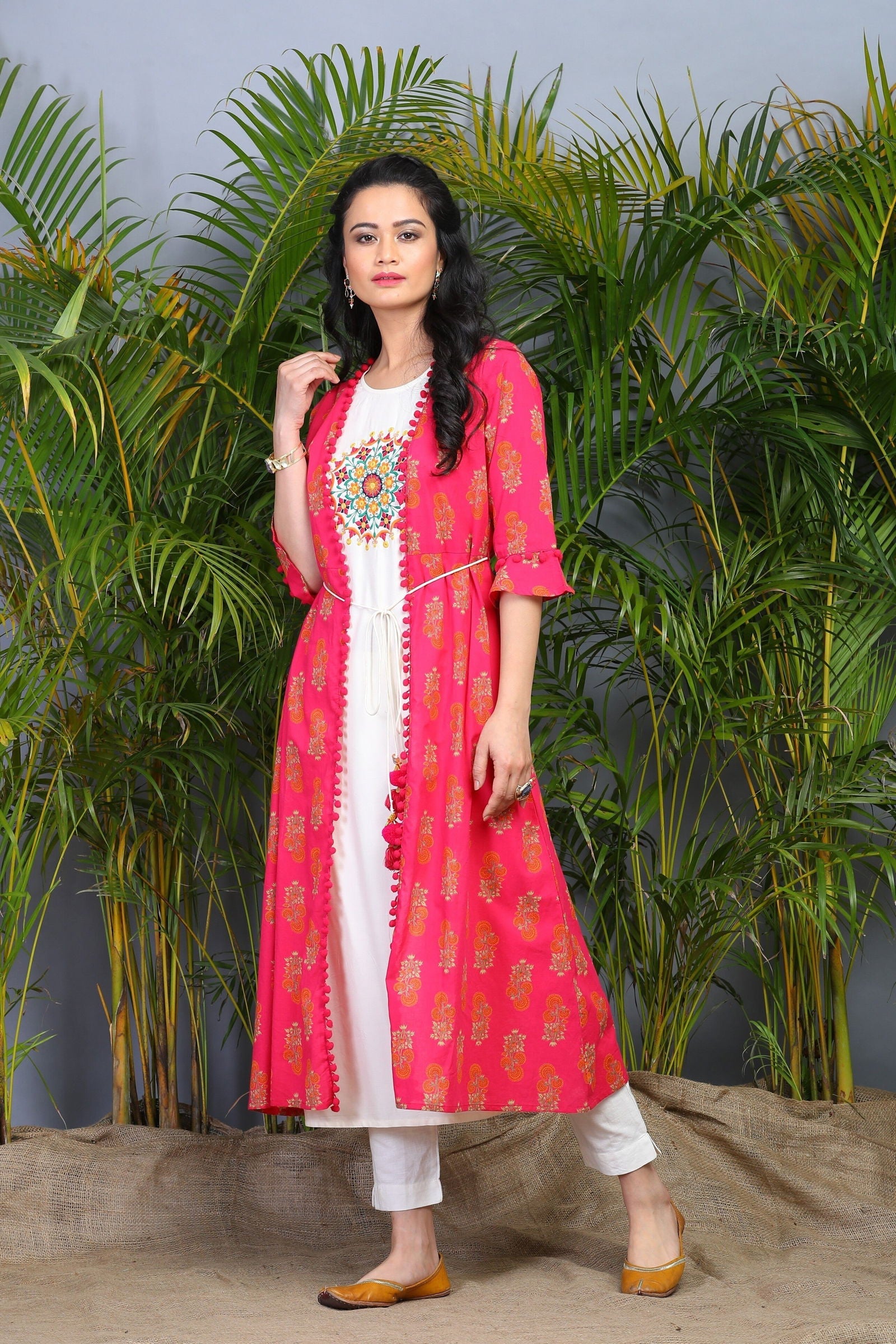 Juniper Fuschia LIVA Rayon Embroidered Jacket Style Kurta 
