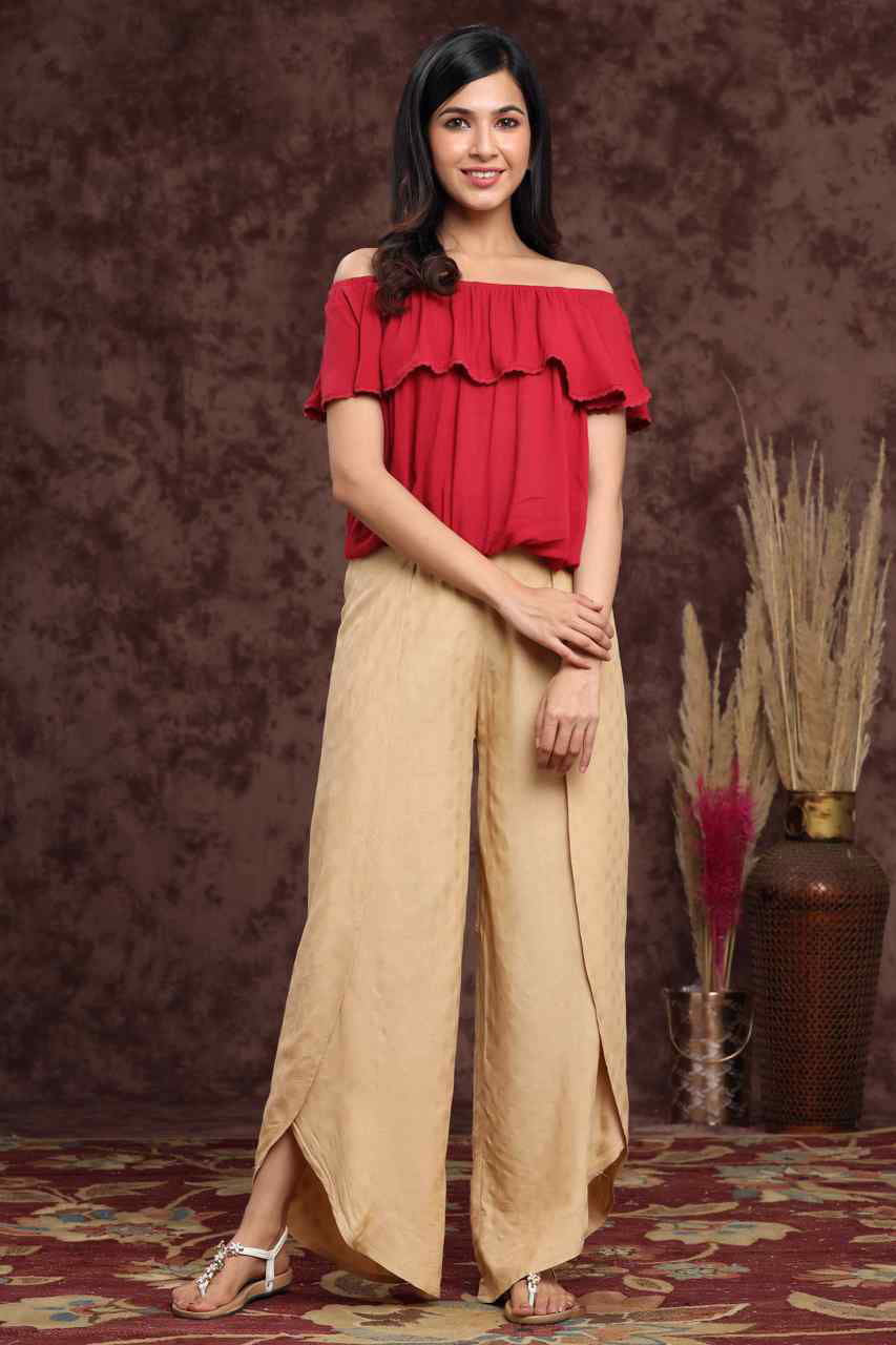 Juniper Gold Ethnic Motif Printed Rayon Tulip Pants 