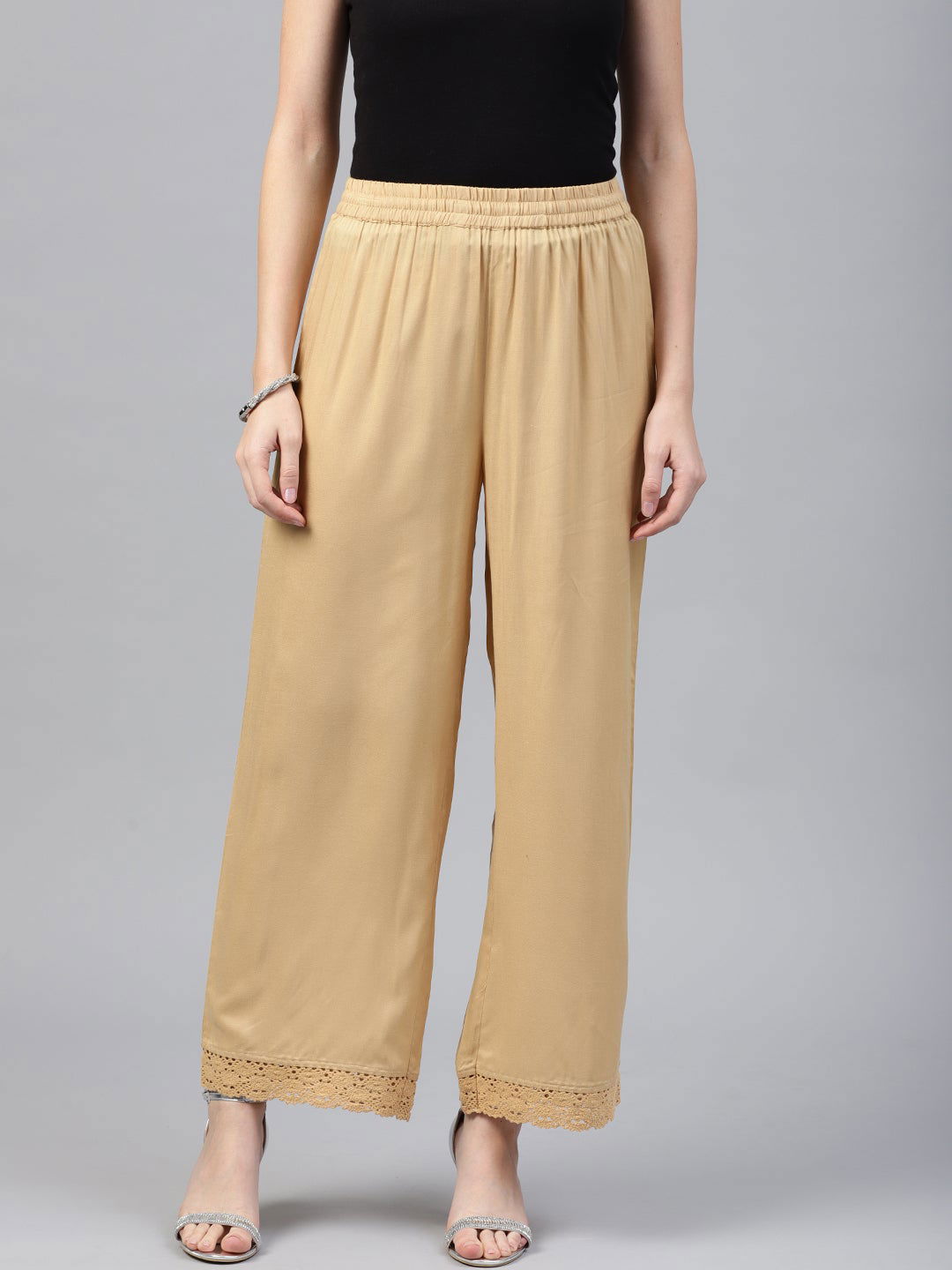 Juniper Gold Solid Rayon Wide Leg Women Palazzo With One Pocket 