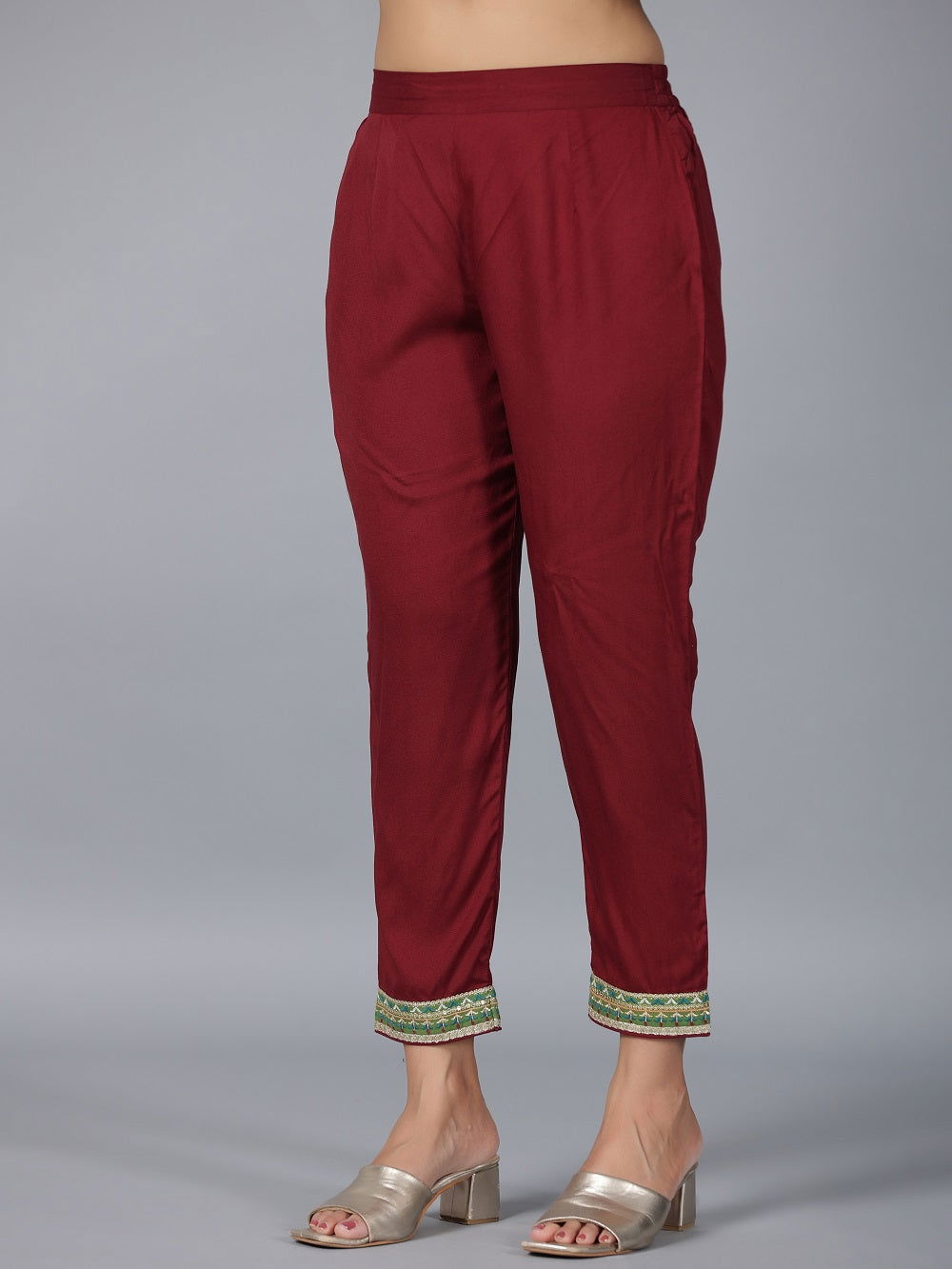 Juniper Green Chiffon Ethnic Motif Printed Kurta, Pants & Dupatta Set with Mirror Work Embroidery 