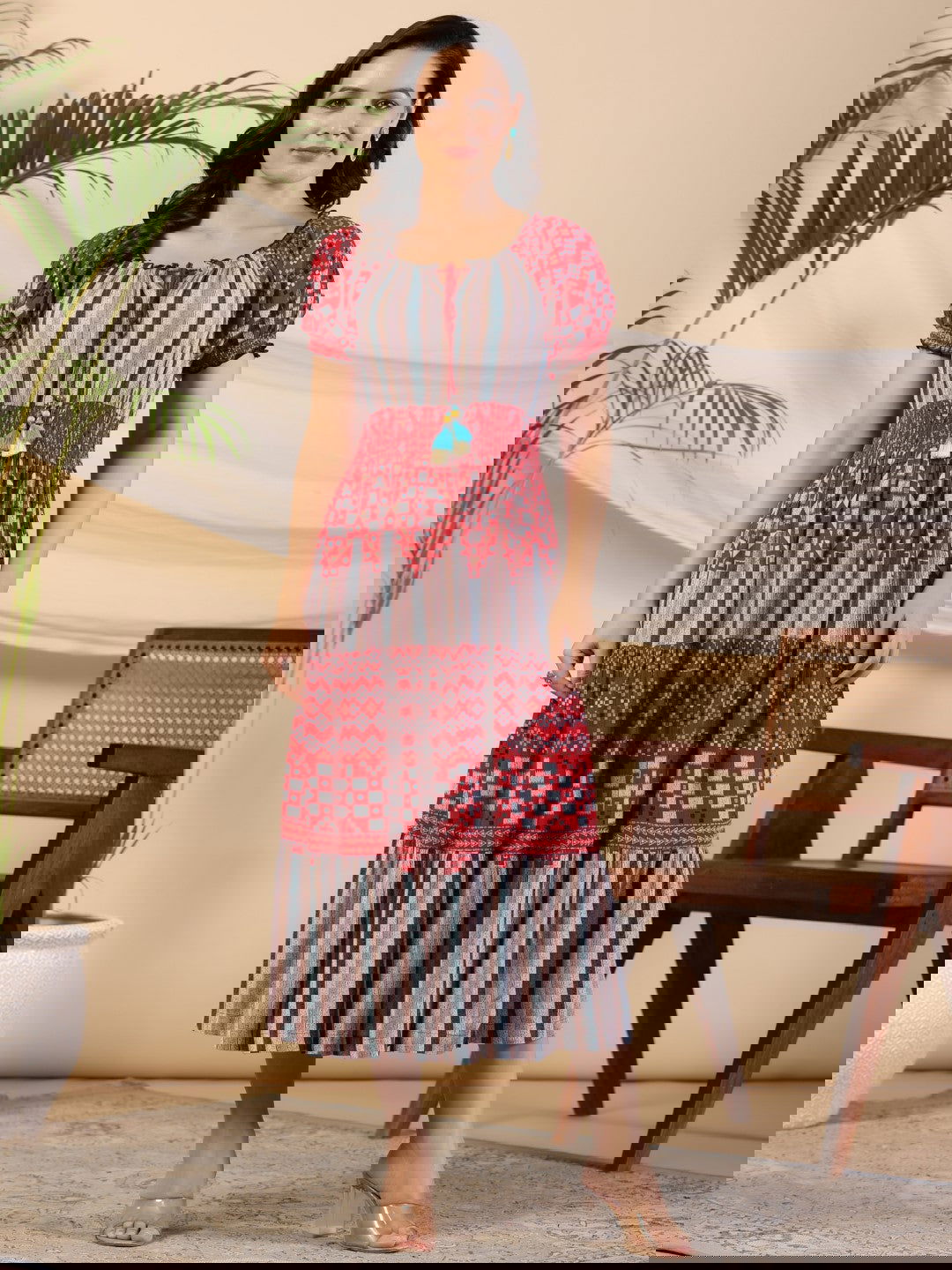 Juniper  Multi-Color Abstract Printed Rayon Crepe Maxi Dress 